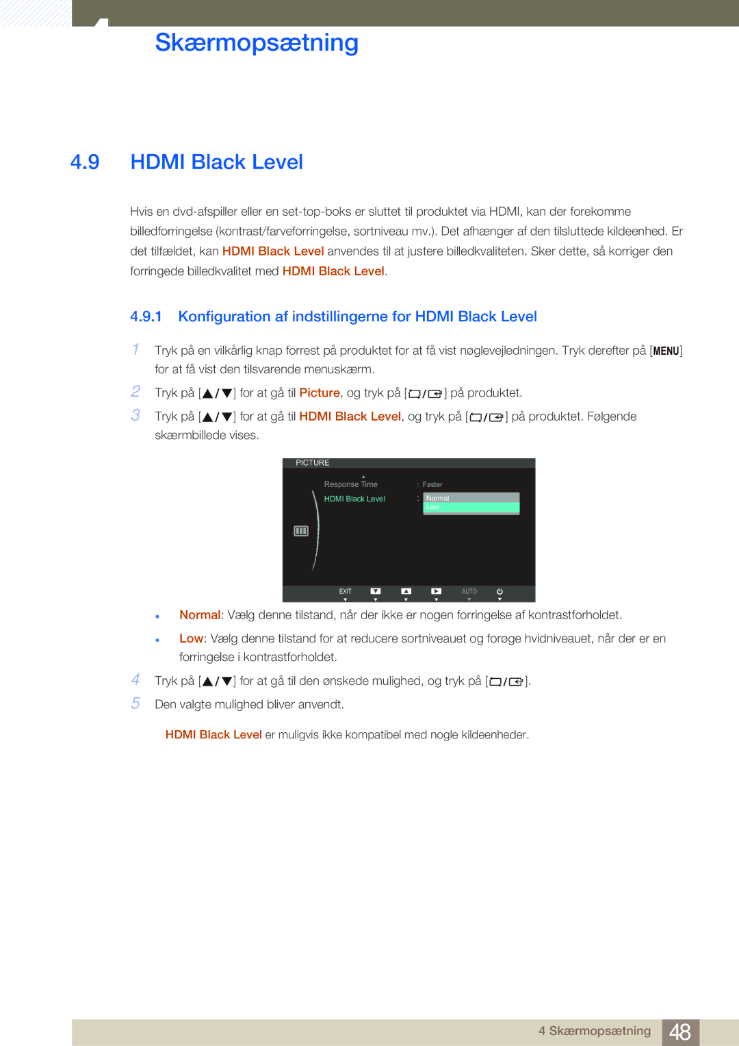 Samsung LS24B750VS/EN, LS27B750VS/EN, LS27B750HS/EN manual Konfiguration af indstillingerne for Hdmi Black Level 