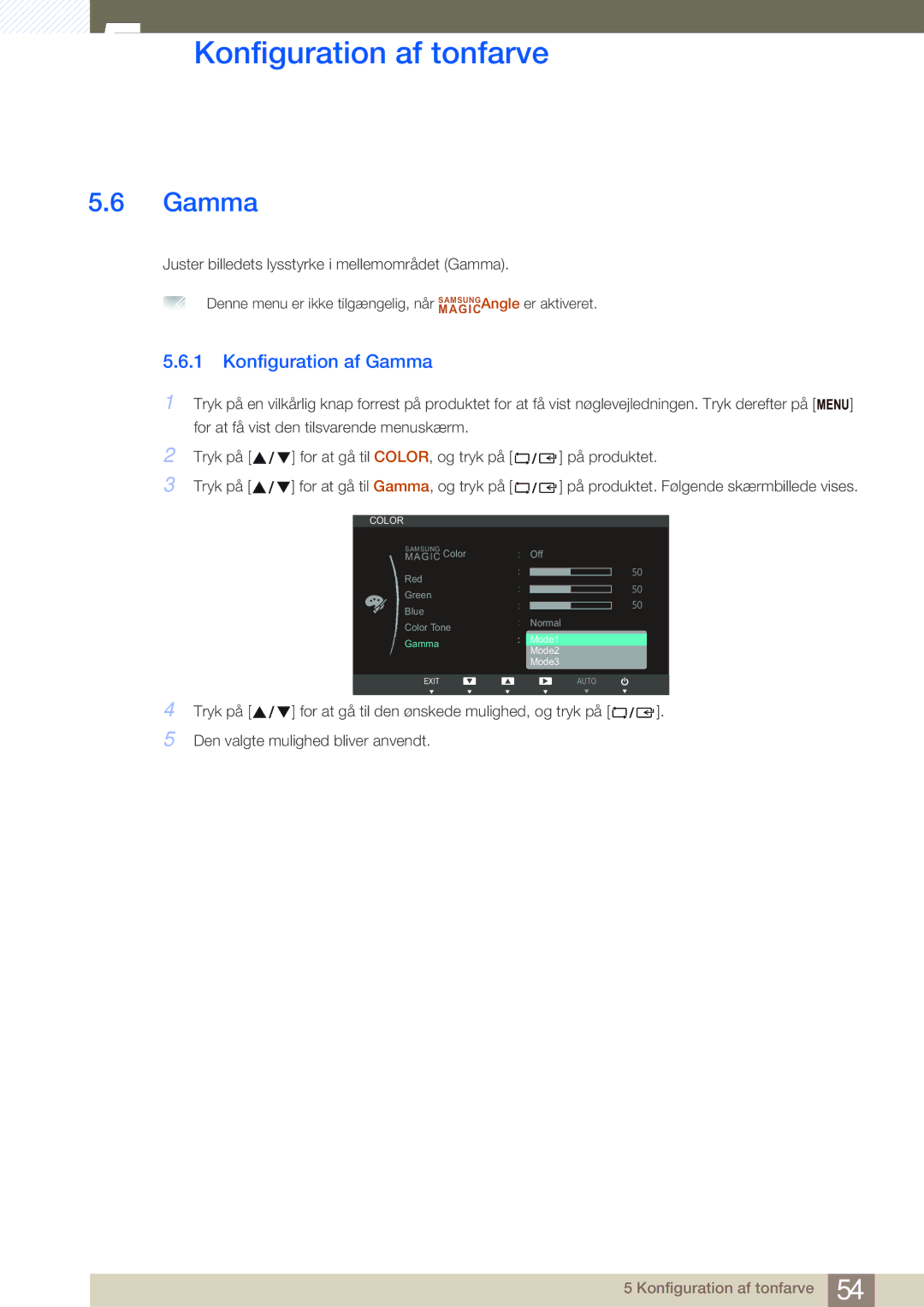 Samsung LS24B750VS/EN, LS27B750VS/EN, LS27B750HS/EN manual Konfiguration af Gamma 