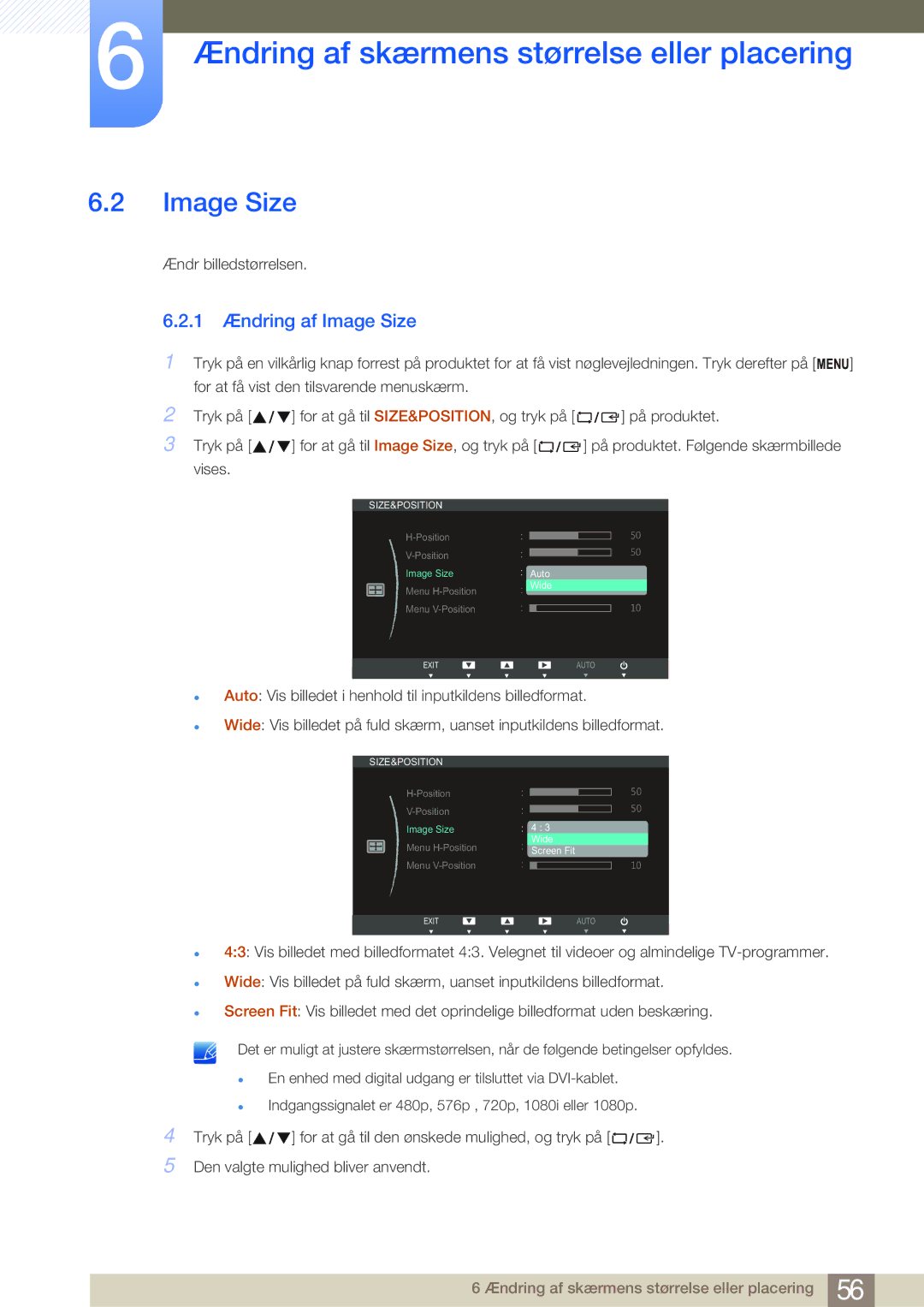 Samsung LS27B750HS/EN, LS24B750VS/EN, LS27B750VS/EN manual 1 Ændring af Image Size 