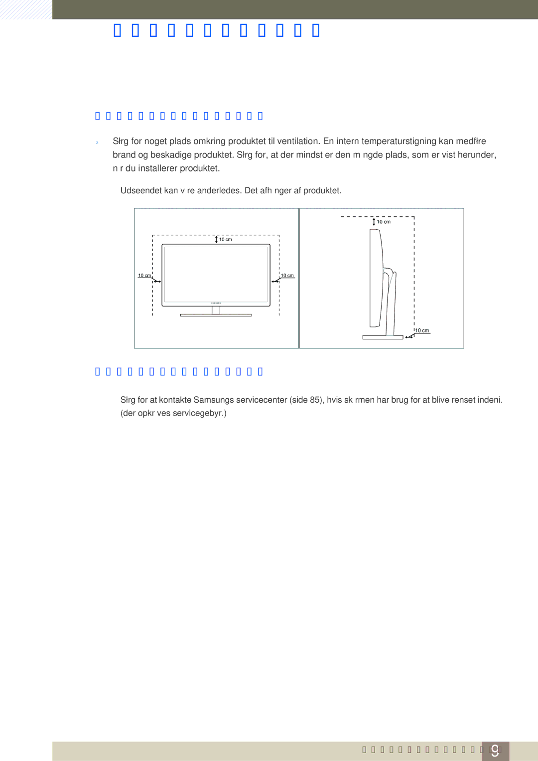 Samsung LS24B750VS/EN, LS27B750VS/EN, LS27B750HS/EN manual Sikring af installationspladsen, Foranstaltninger for opbevaring 