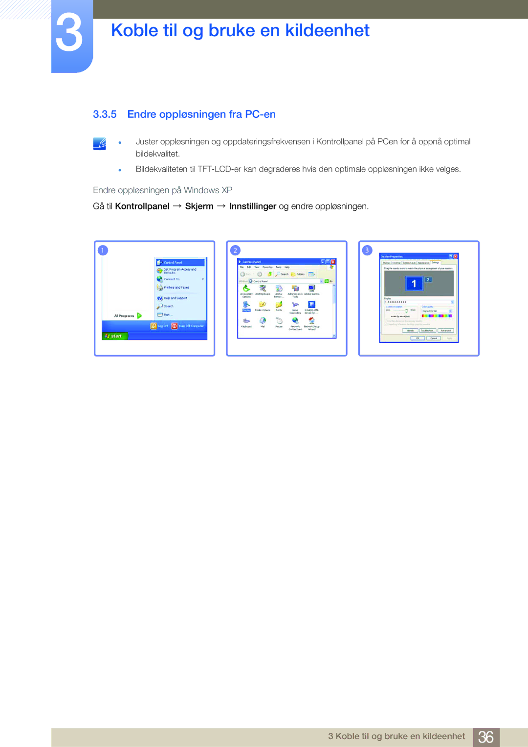 Samsung LS24B750VS/EN, LS27B750VS/EN, LS27B750HS/EN manual Endre oppløsningen fra PC-en 