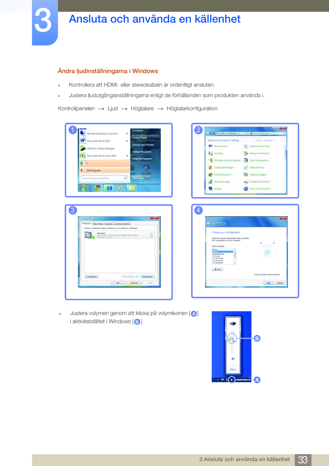 Samsung LS24B750VS/EN, LS27B750VS/EN, LS27B750HS/EN manual Ändra ljudinställningarna i Windows 