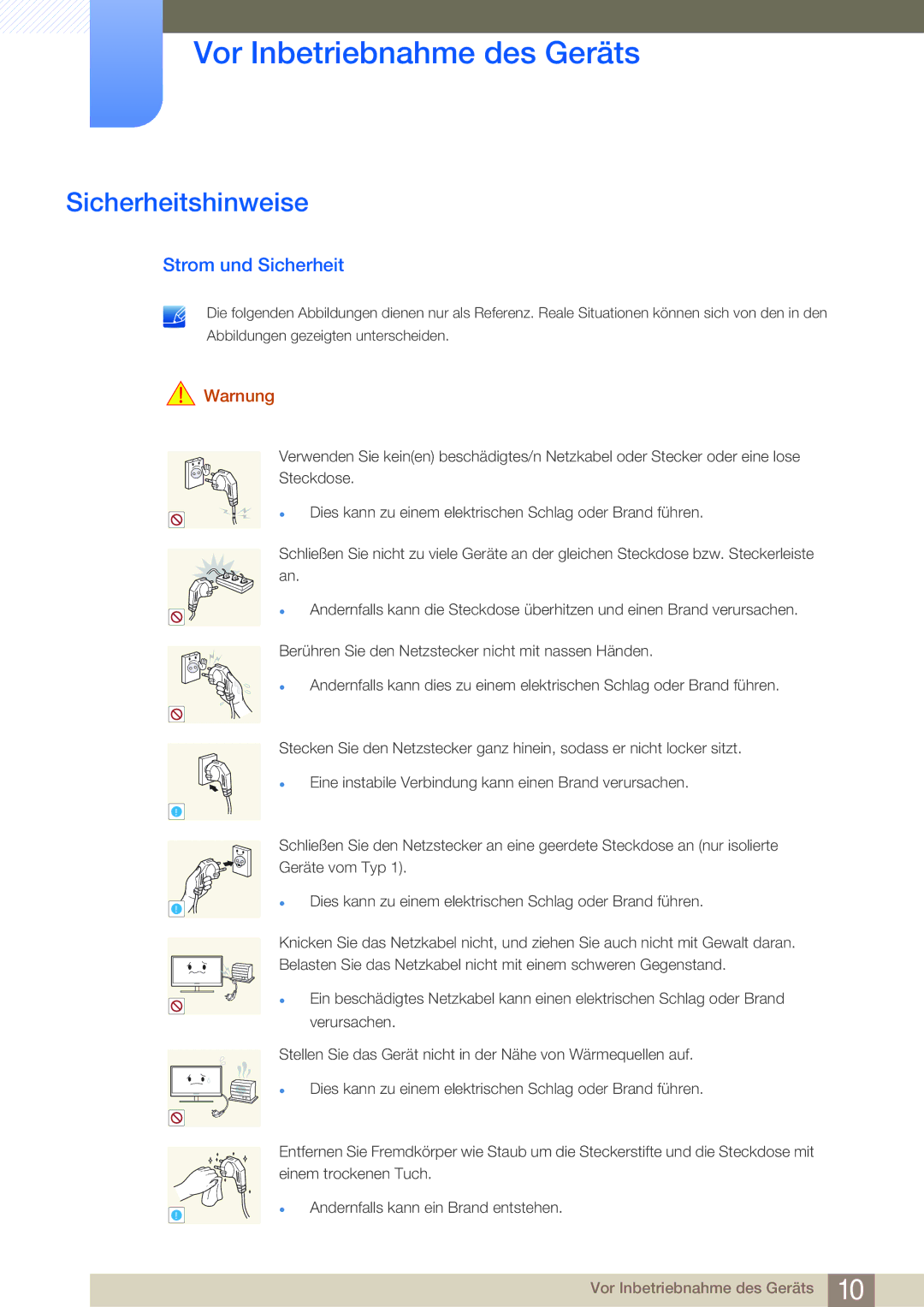 Samsung LS24B750VS/EN, LS27B750VS/EN manual Sicherheitshinweise, Strom und Sicherheit 