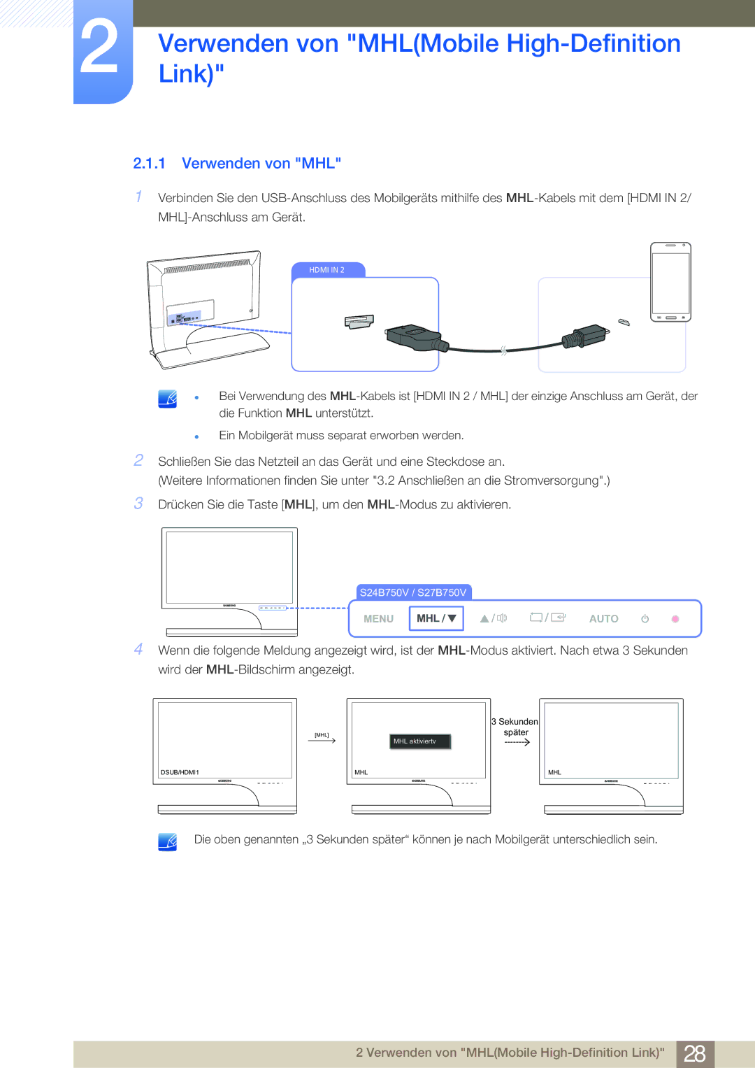 Samsung LS24B750VS/EN, LS27B750VS/EN manual Verwenden von MHL 