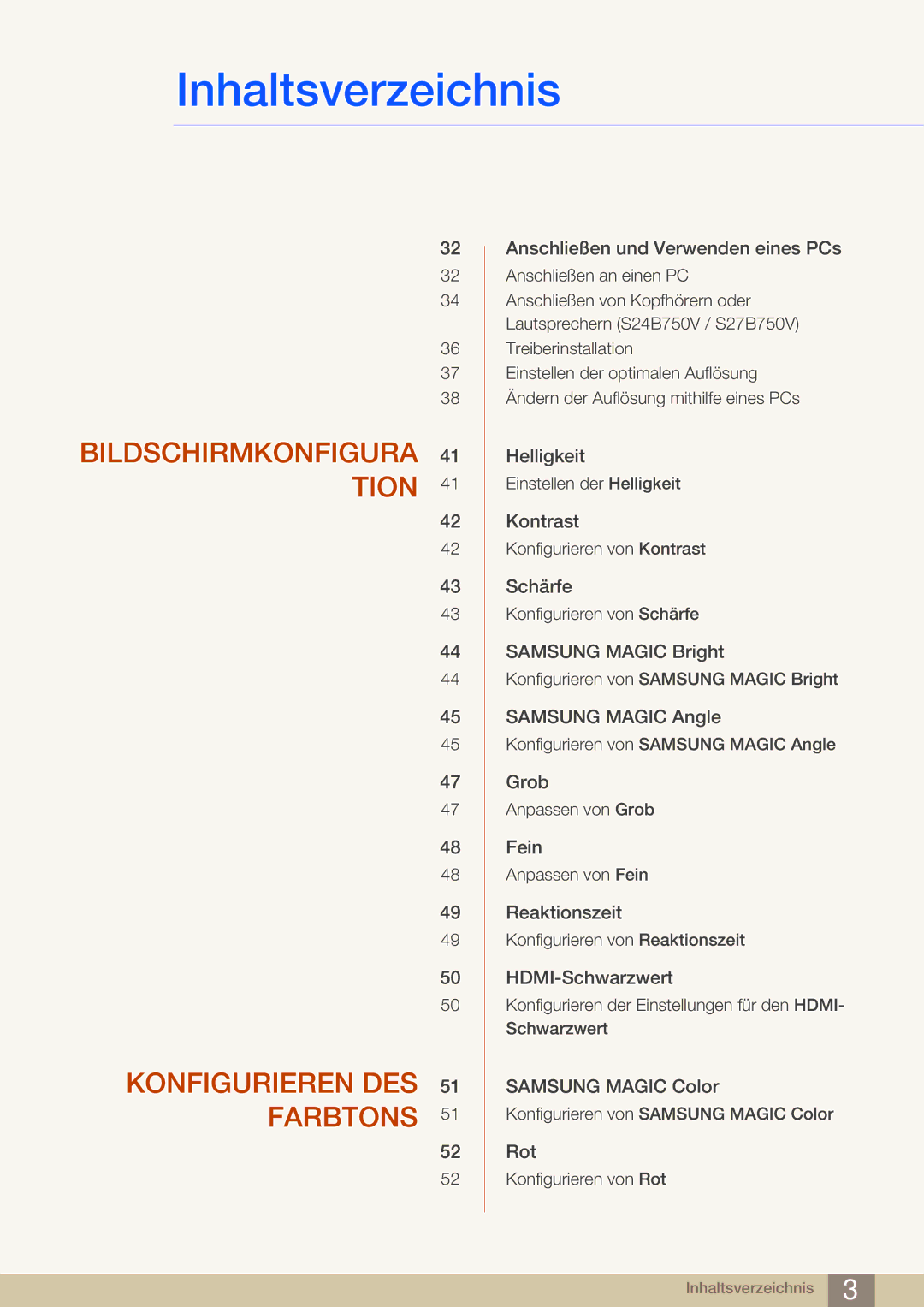 Samsung LS27B750VS/EN, LS24B750VS/EN manual Bildschirmkonfigura Tion 