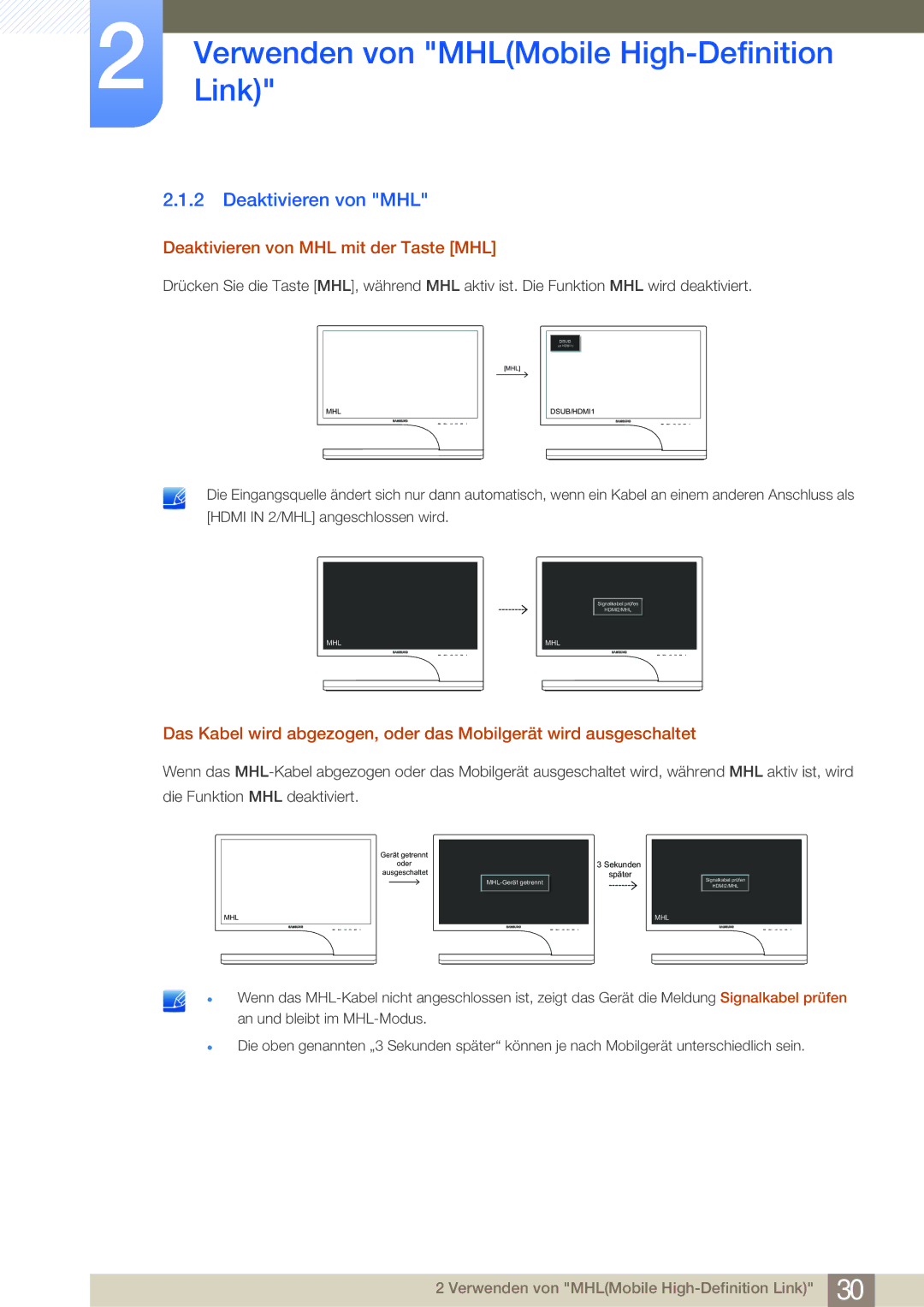 Samsung LS24B750VS/EN, LS27B750VS/EN manual Deaktivieren von MHL mit der Taste MHL 