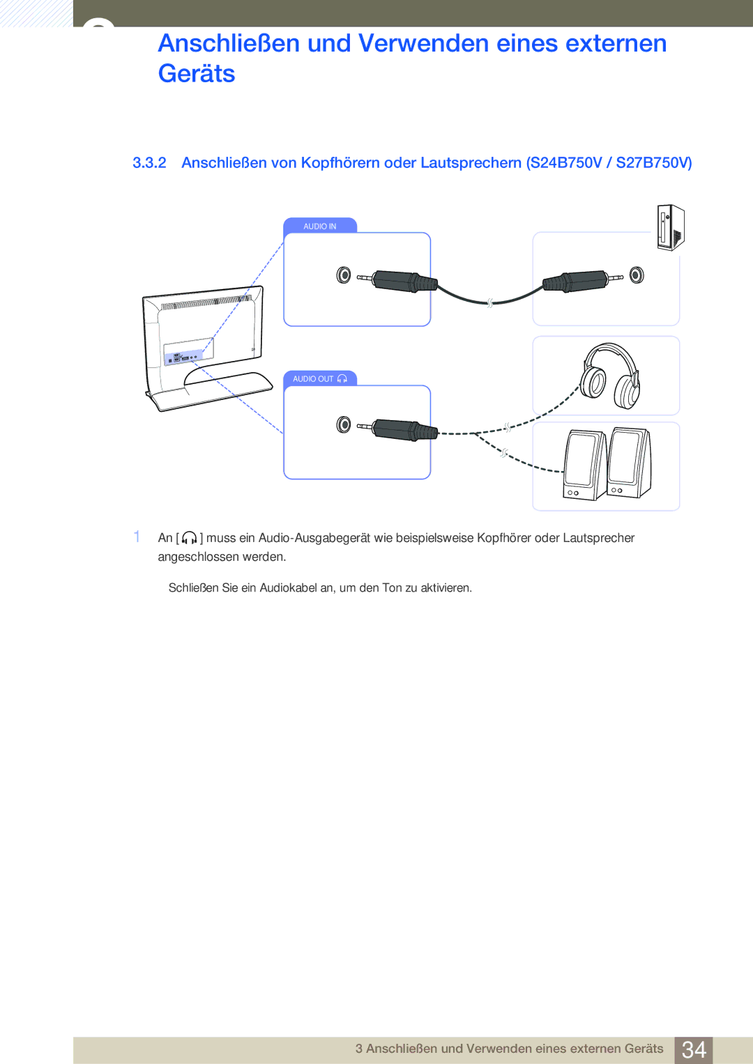 Samsung LS24B750VS/EN, LS27B750VS/EN manual Audio Audio OUT 