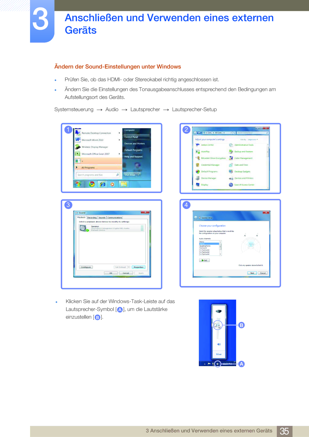 Samsung LS27B750VS/EN, LS24B750VS/EN manual Ändern der Sound-Einstellungen unter Windows 