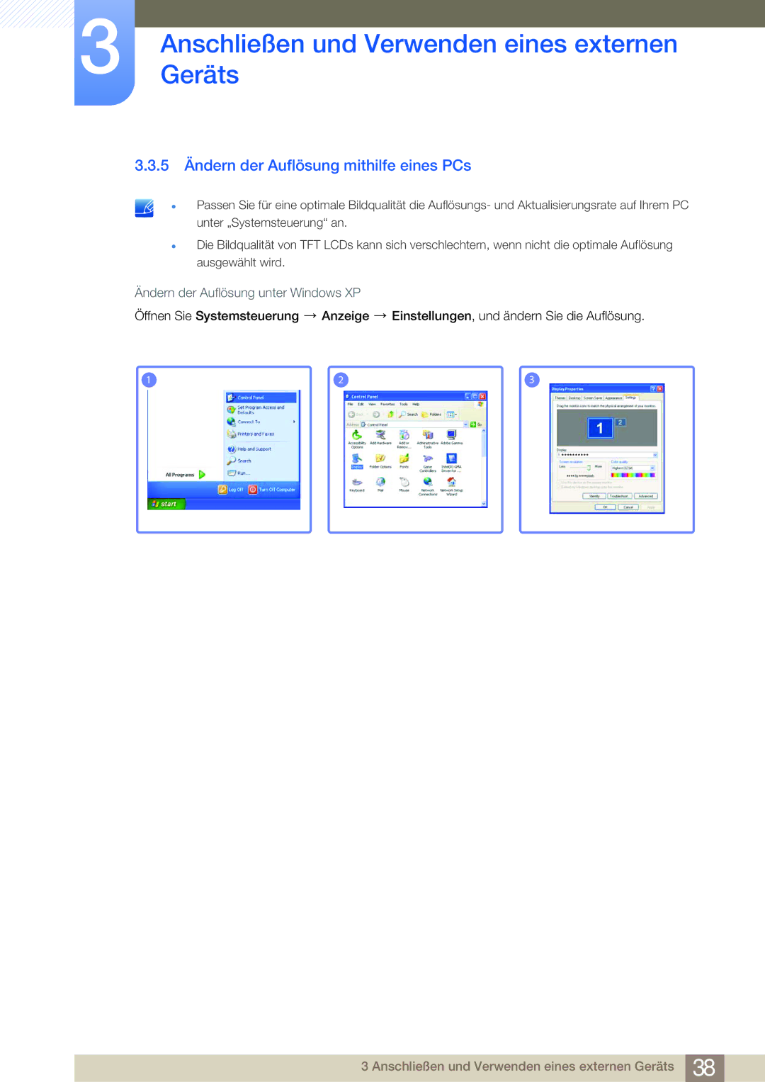 Samsung LS24B750VS/EN, LS27B750VS/EN manual 5 Ändern der Auflösung mithilfe eines PCs 