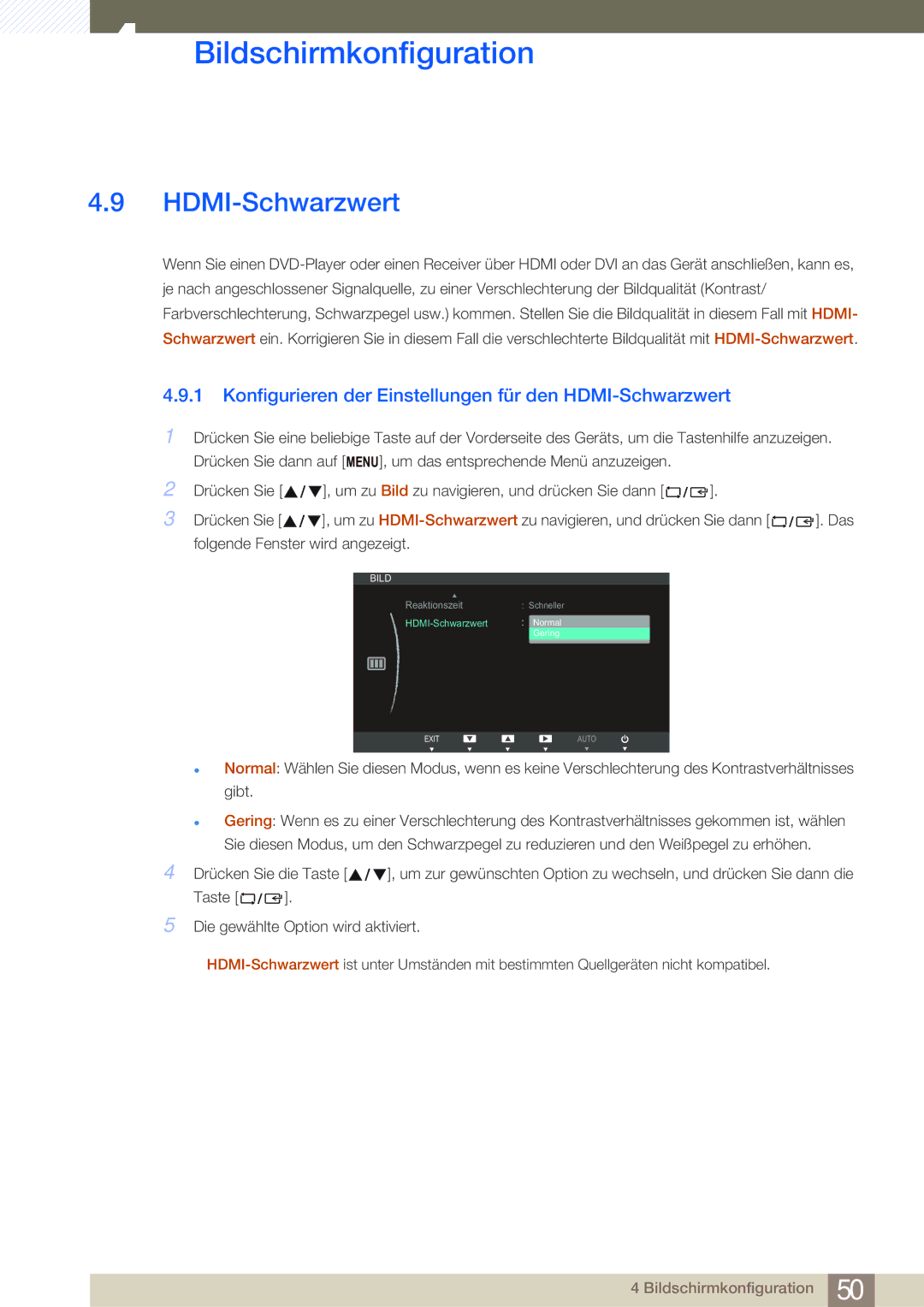 Samsung LS24B750VS/EN, LS27B750VS/EN manual Konfigurieren der Einstellungen für den HDMI-Schwarzwert 