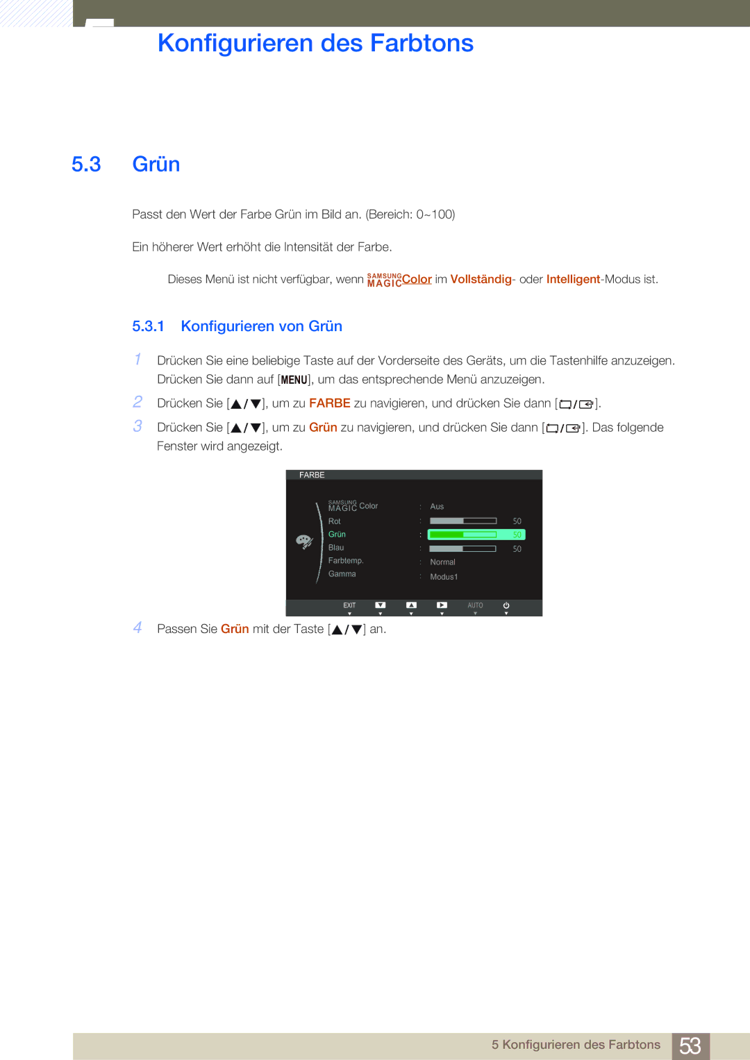 Samsung LS27B750VS/EN, LS24B750VS/EN manual Konfigurieren von Grün 