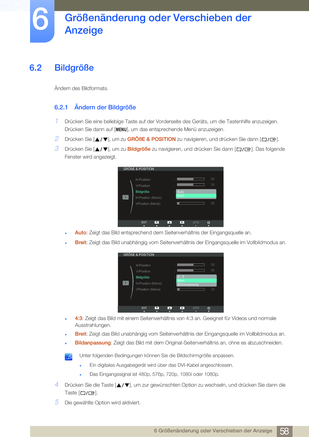 Samsung LS24B750VS/EN, LS27B750VS/EN manual 1 Ändern der Bildgröße 