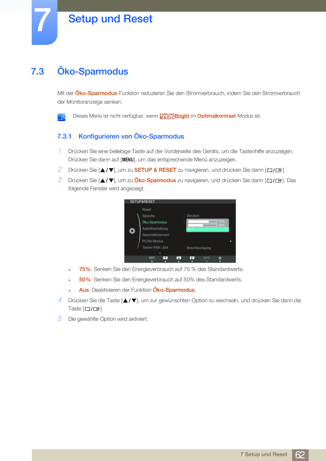 Samsung LS24B750VS/EN, LS27B750VS/EN manual Konfigurieren von Öko-Sparmodus 