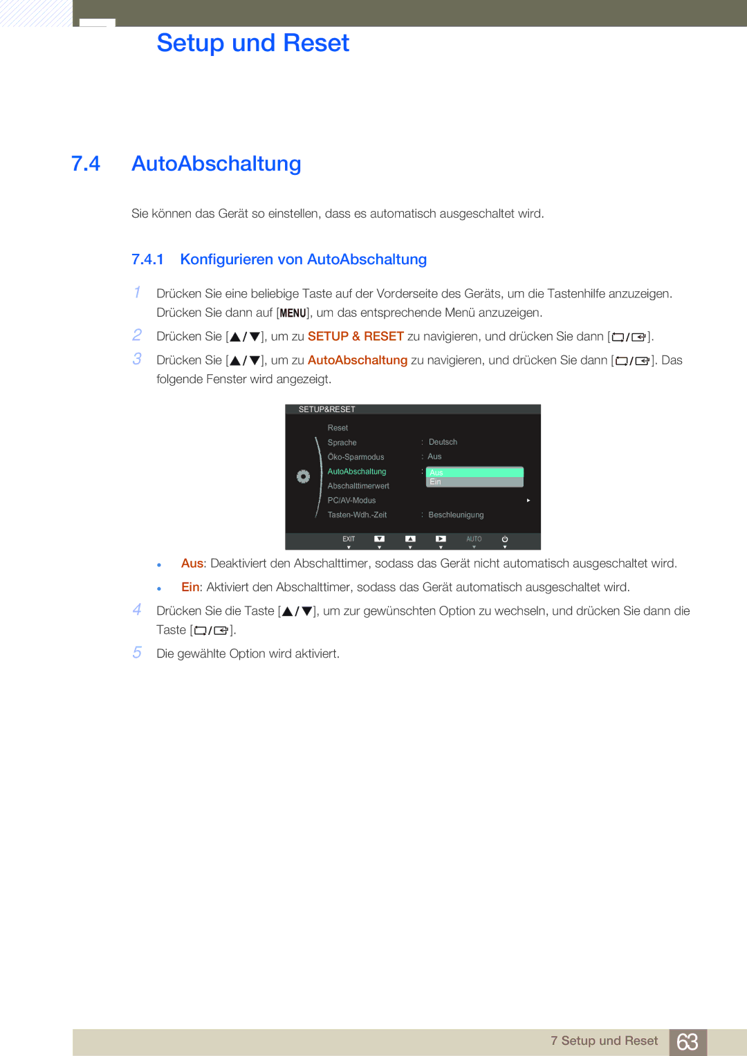 Samsung LS27B750VS/EN, LS24B750VS/EN manual Konfigurieren von AutoAbschaltung 