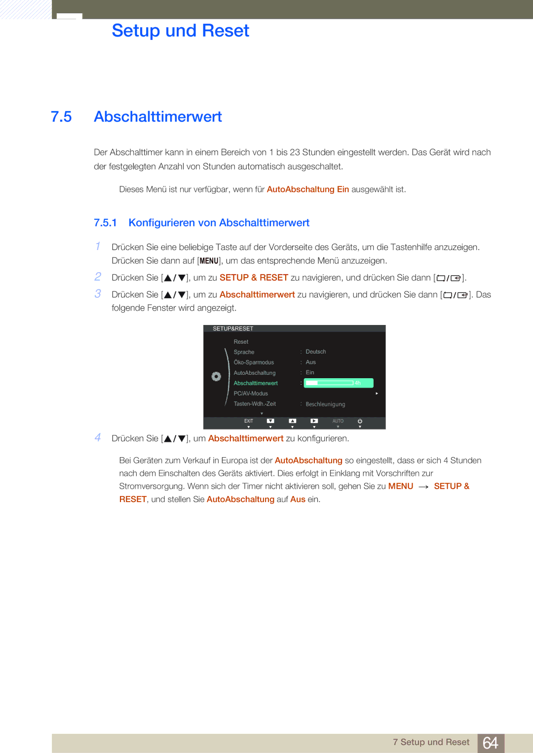 Samsung LS24B750VS/EN, LS27B750VS/EN manual Konfigurieren von Abschalttimerwert 