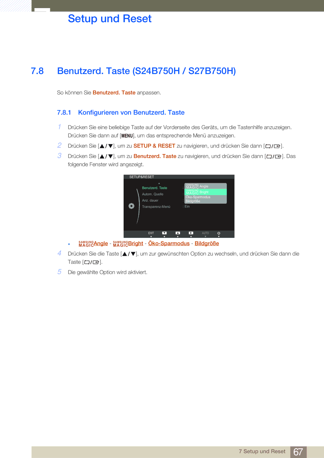 Samsung LS27B750VS/EN, LS24B750VS/EN manual Benutzerd. Taste S24B750H / S27B750H, Konfigurieren von Benutzerd. Taste 