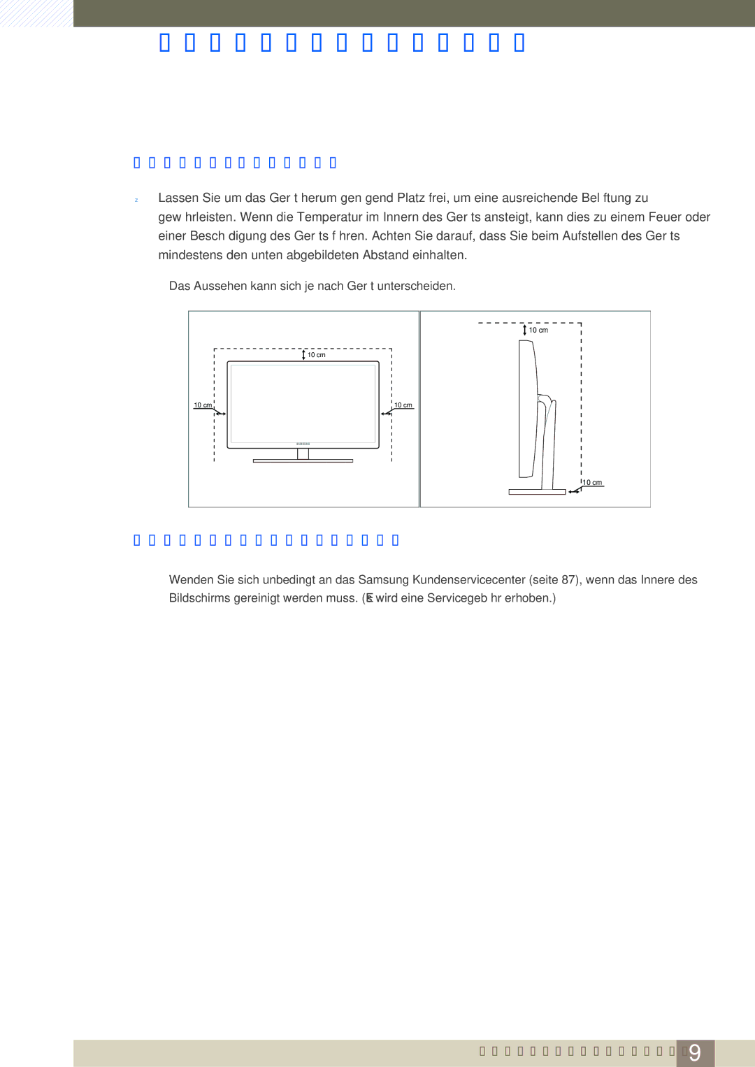 Samsung LS27B750VS/EN, LS24B750VS/EN manual Absichern des Einbaubereichs, Vorsichtsmaßnahmen bei der Lagerung 