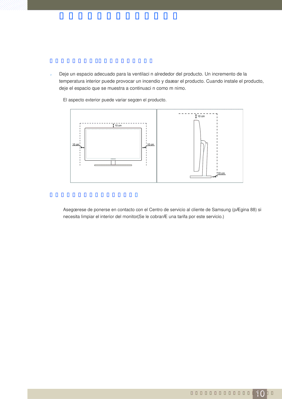 Samsung LS24B750VS/EN, LS27B750VS/EN manual Seguridad en el espacio de instalación, Precauciones de almacenamiento 