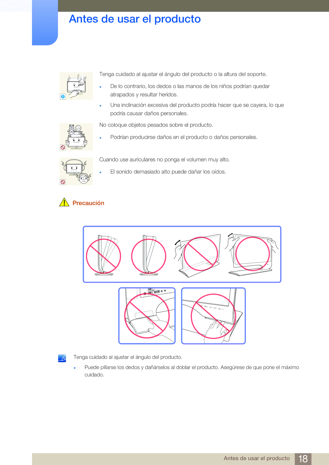 Samsung LS24B750VS/EN, LS27B750VS/EN manual Atrapados y resultar heridos 