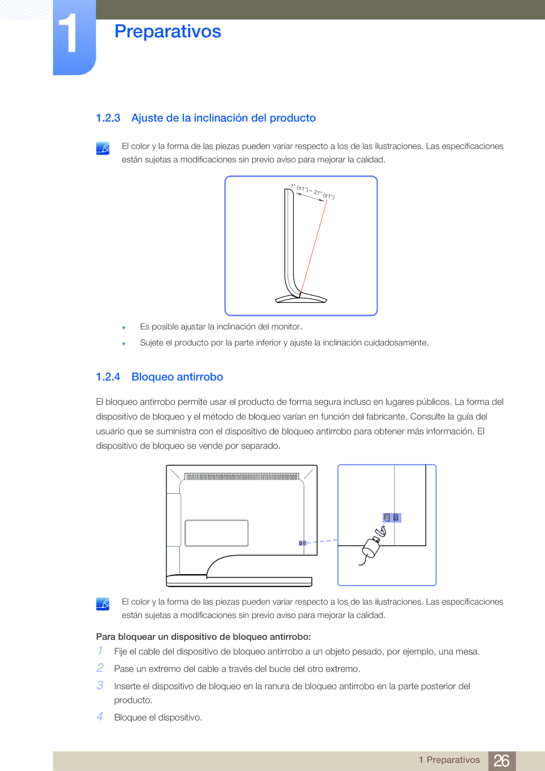 Samsung LS24B750VS/EN, LS27B750VS/EN manual Ajuste de la inclinación del producto, Bloqueo antirrobo 