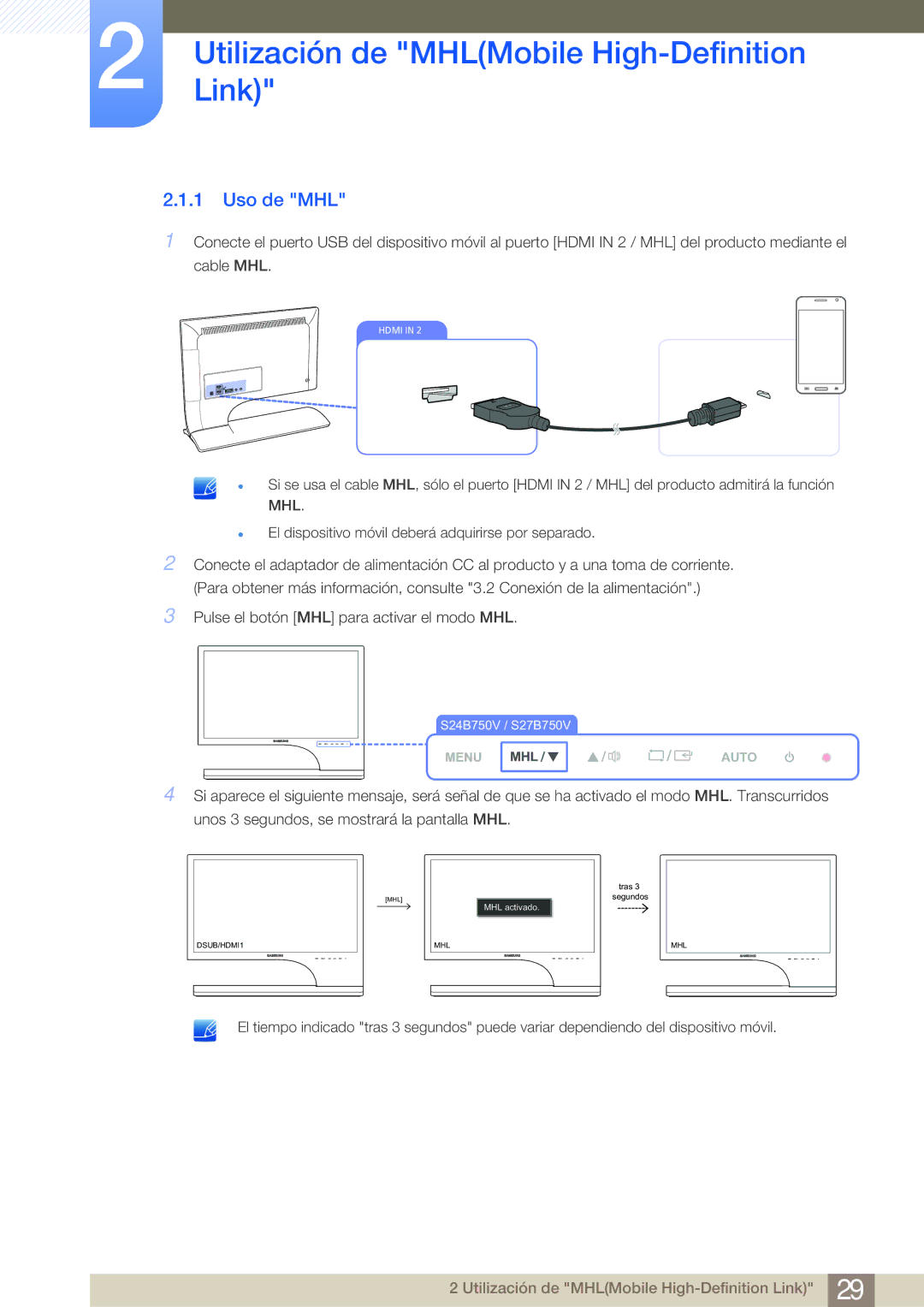 Samsung LS27B750VS/EN, LS24B750VS/EN manual Uso de MHL 