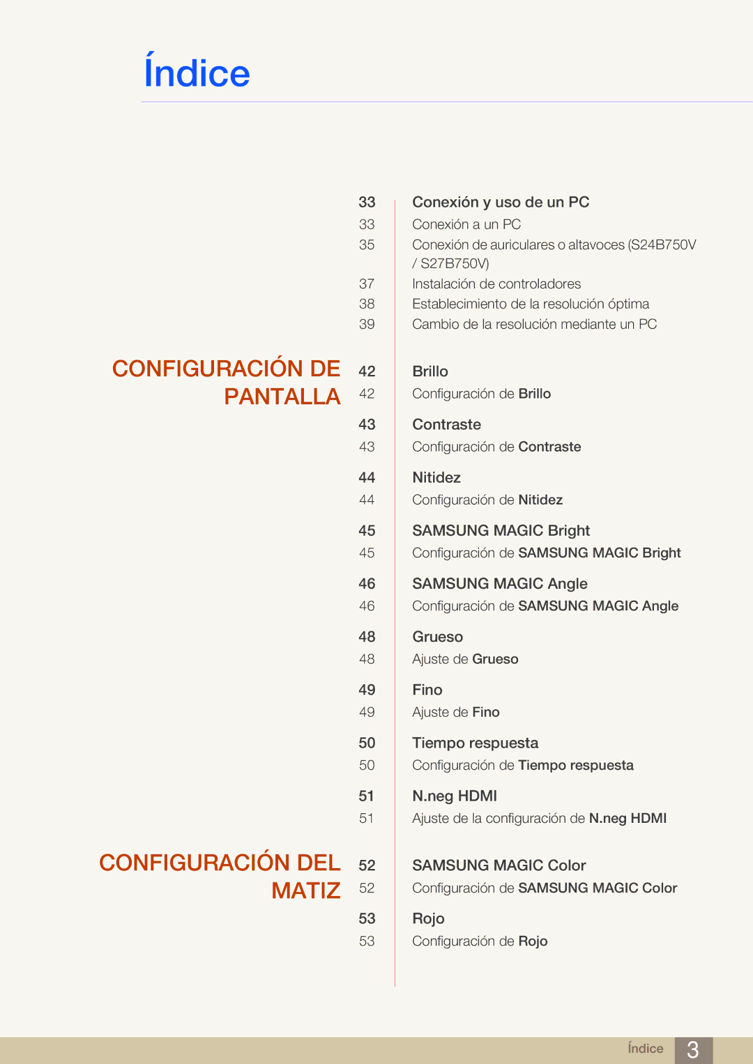 Samsung LS27B750VS/EN, LS24B750VS/EN manual Configuración DE Pantalla Configuración DEL Matiz 