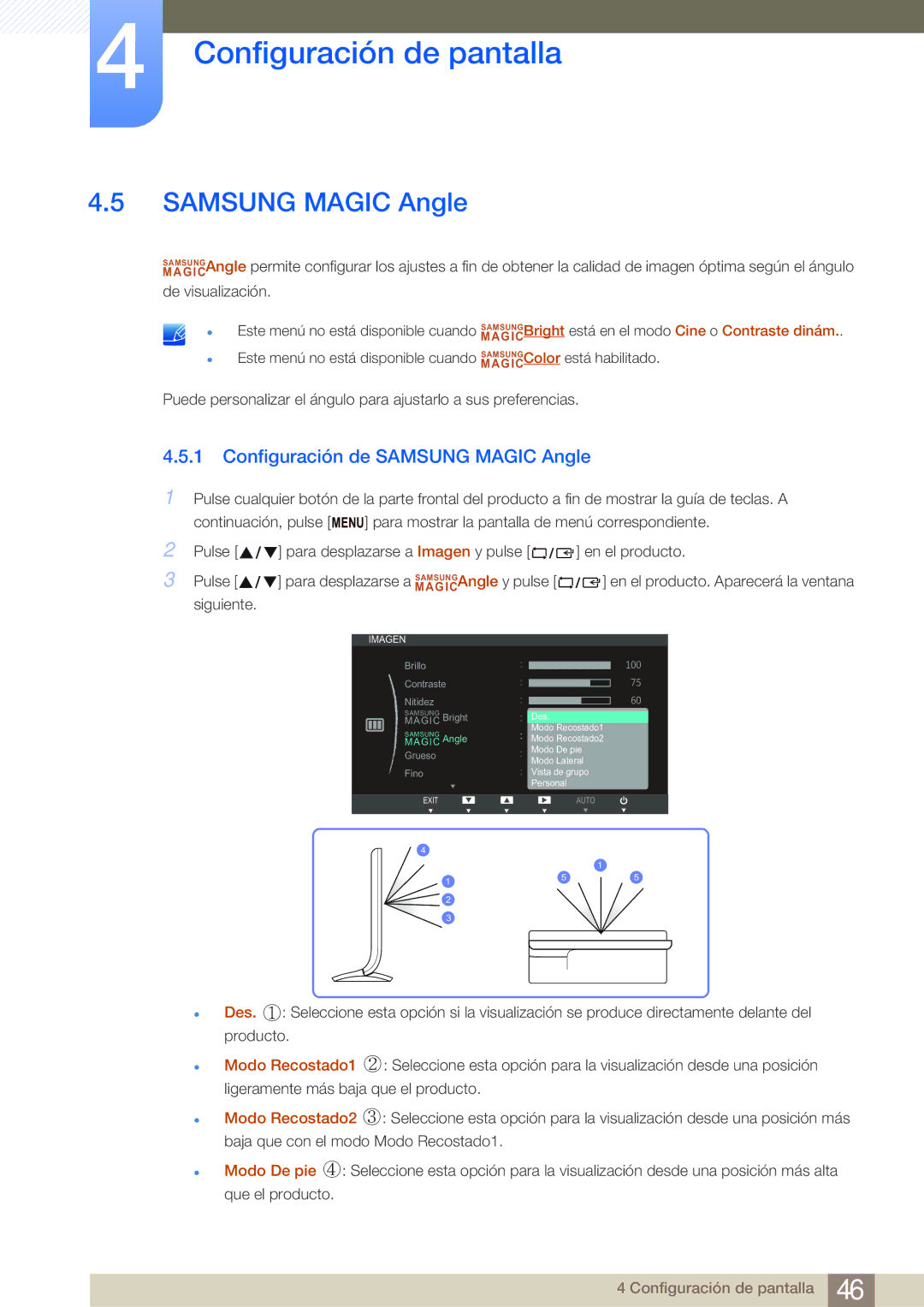 Samsung LS24B750VS/EN, LS27B750VS/EN manual Configuración de Samsung Magic Angle 