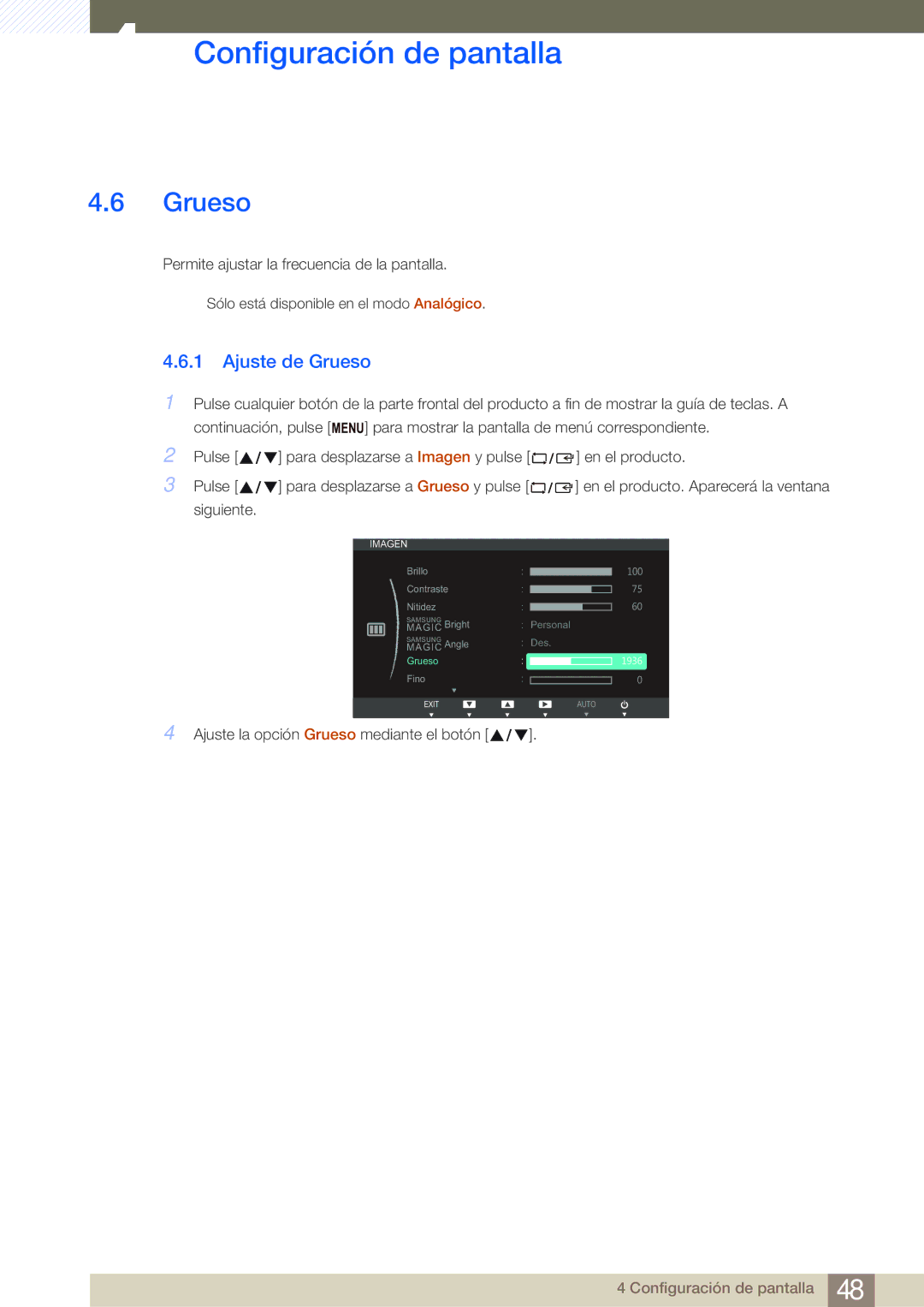 Samsung LS24B750VS/EN, LS27B750VS/EN manual Ajuste de Grueso 