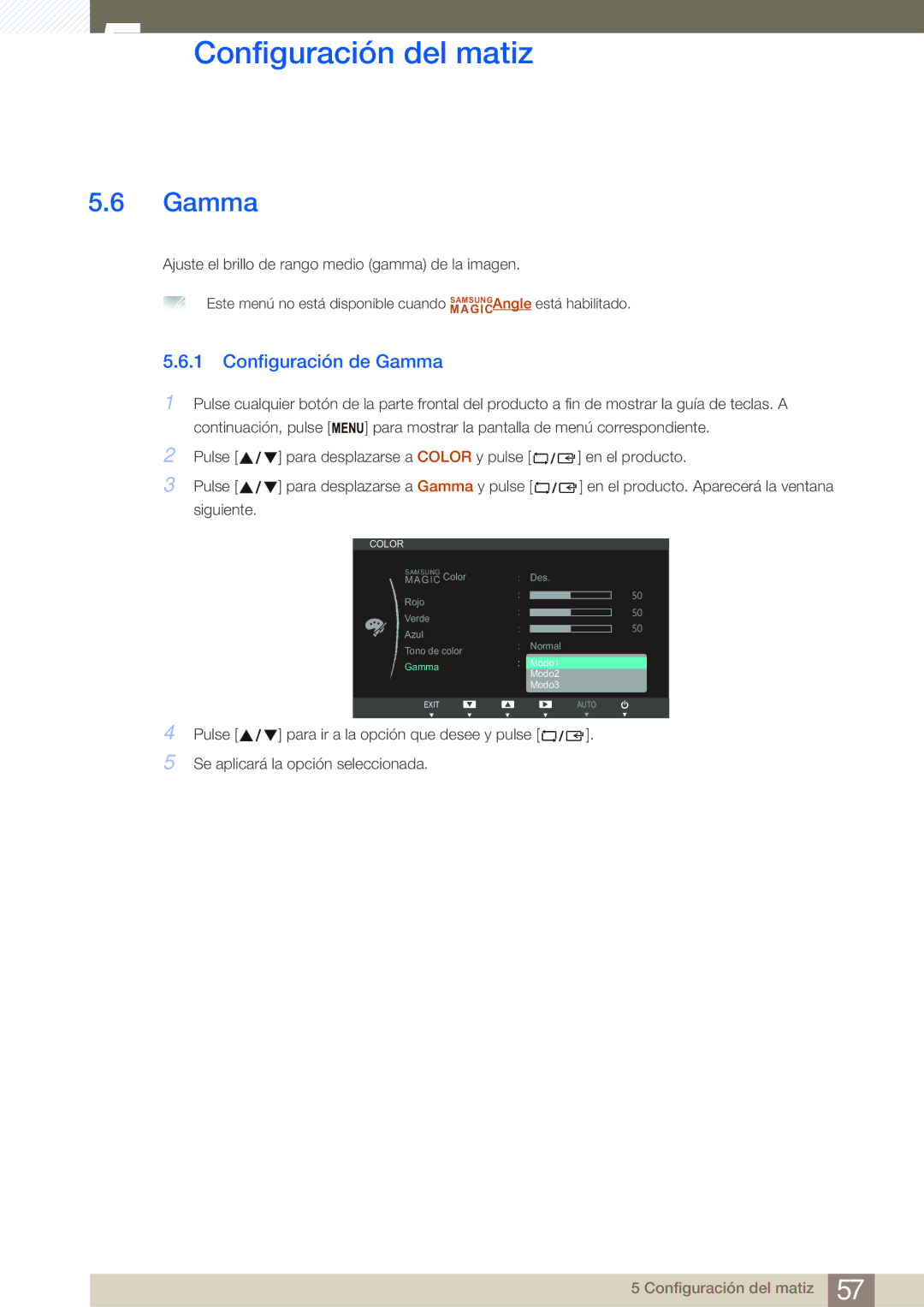 Samsung LS27B750VS/EN, LS24B750VS/EN manual Configuración de Gamma 