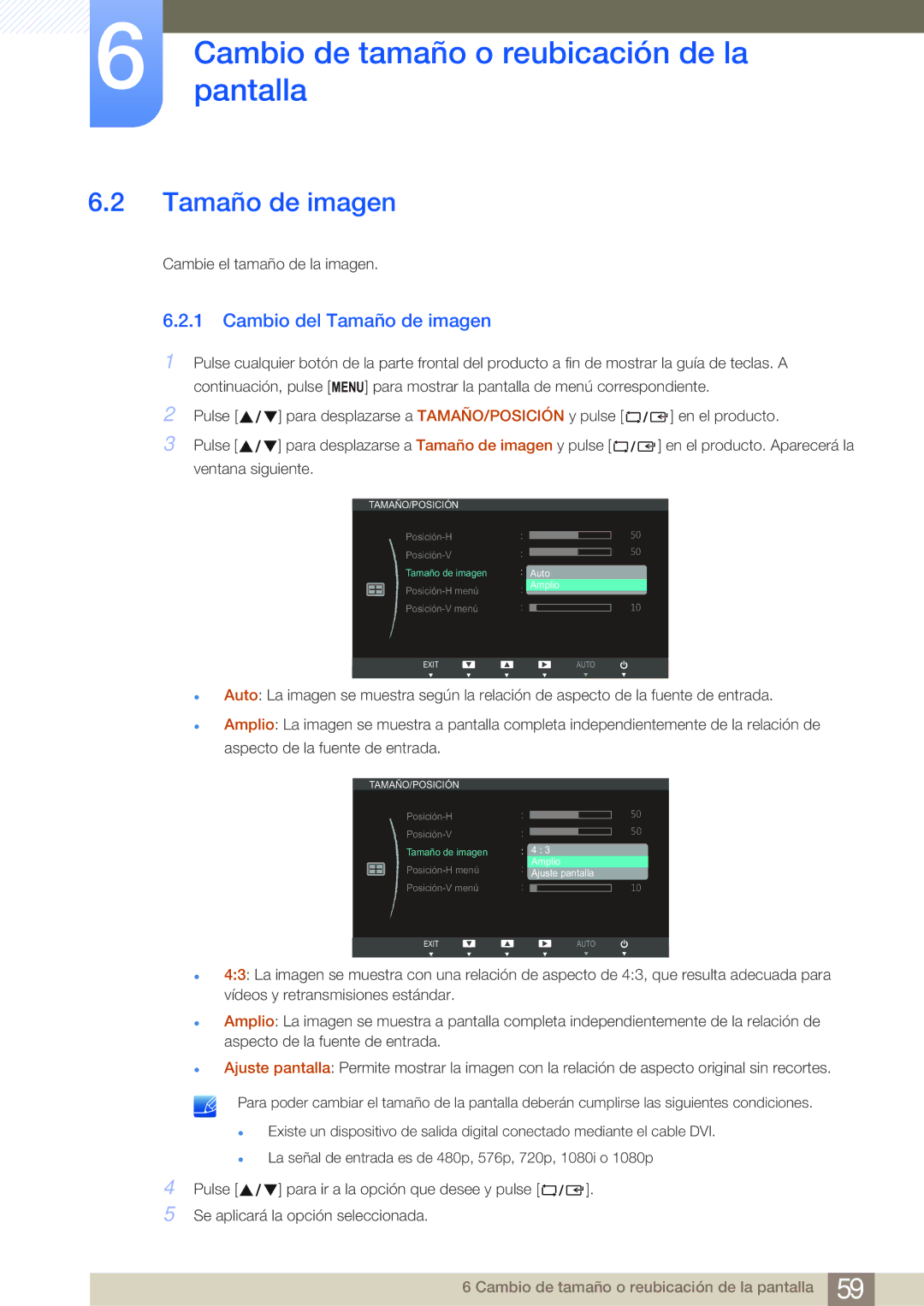 Samsung LS27B750VS/EN, LS24B750VS/EN manual Cambio del Tamaño de imagen 