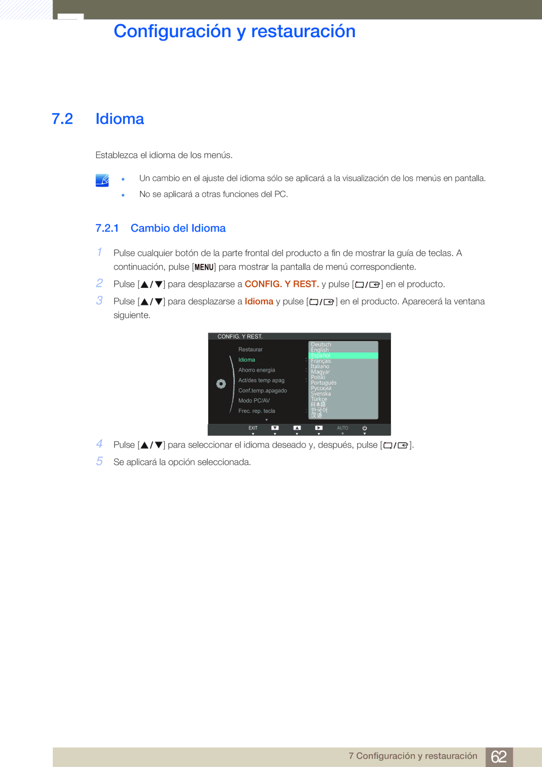 Samsung LS24B750VS/EN, LS27B750VS/EN manual Cambio del Idioma 