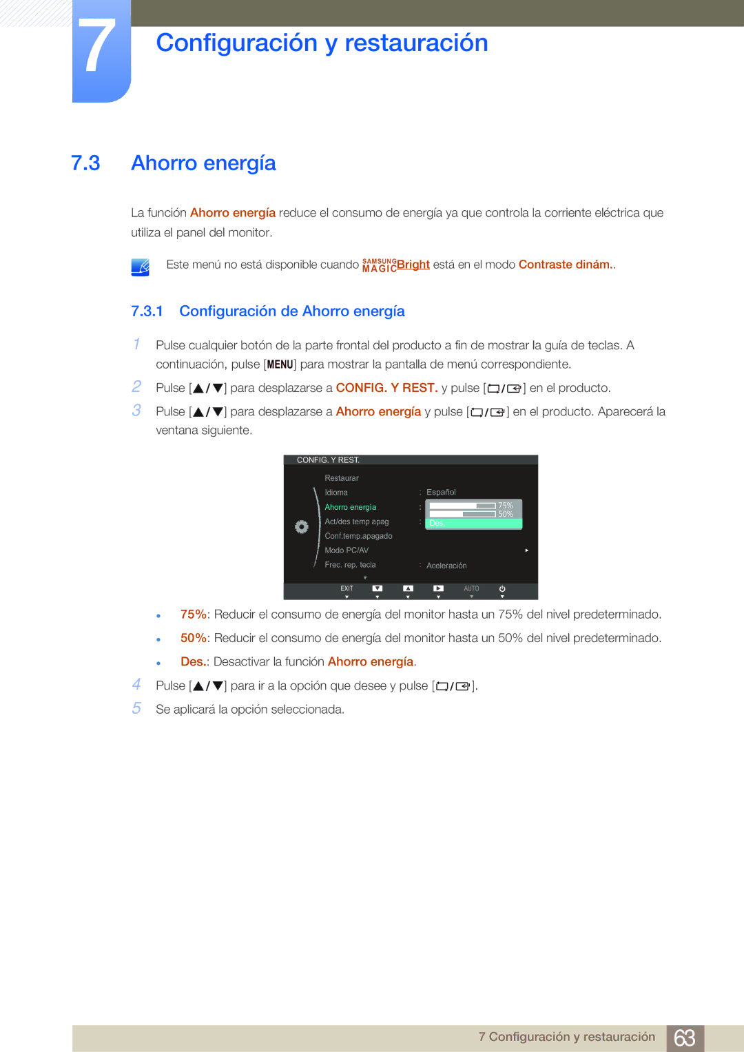 Samsung LS27B750VS/EN, LS24B750VS/EN manual Configuración de Ahorro energía 