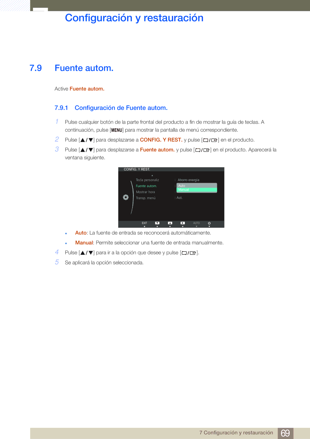 Samsung LS27B750VS/EN, LS24B750VS/EN manual Configuración de Fuente autom 