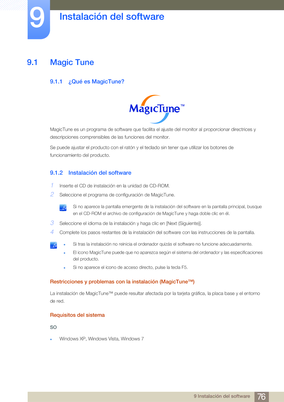 Samsung LS24B750VS/EN, LS27B750VS/EN manual Instalación del software, Magic Tune, 1 ¿Qué es MagicTune? 