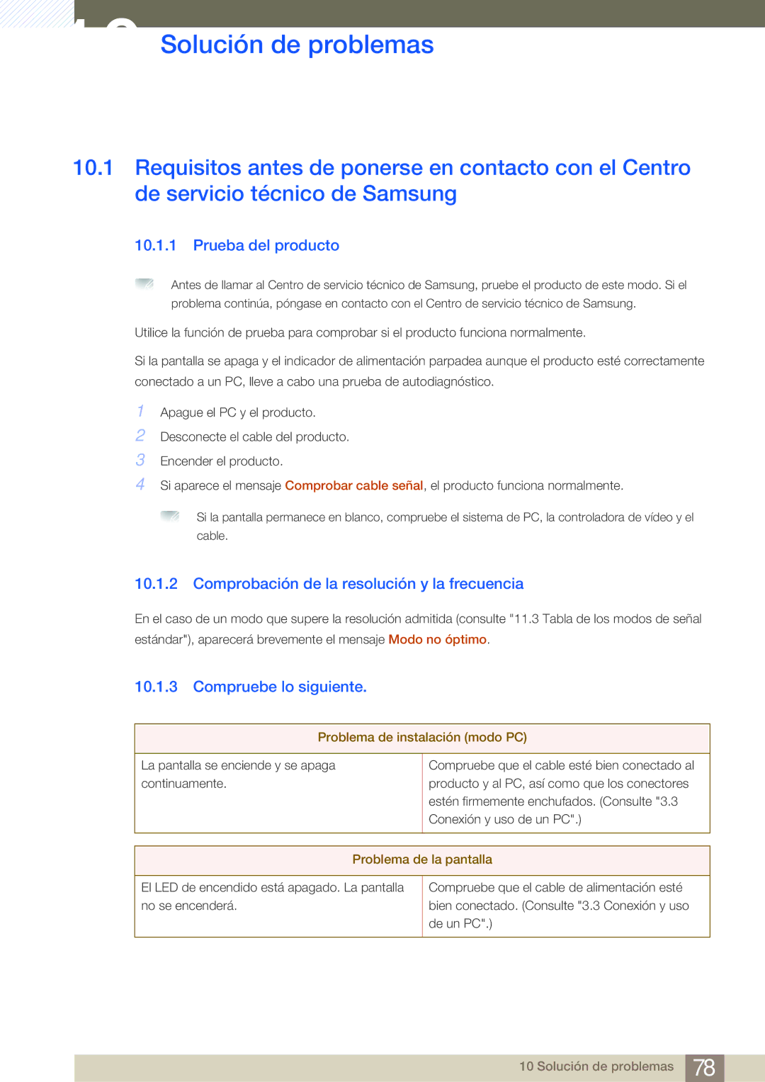 Samsung LS24B750VS/EN manual Solución de problemas, Prueba del producto, Comprobación de la resolución y la frecuencia 