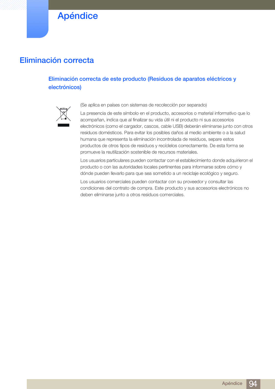 Samsung LS24B750VS/EN, LS27B750VS/EN manual Eliminación correcta 