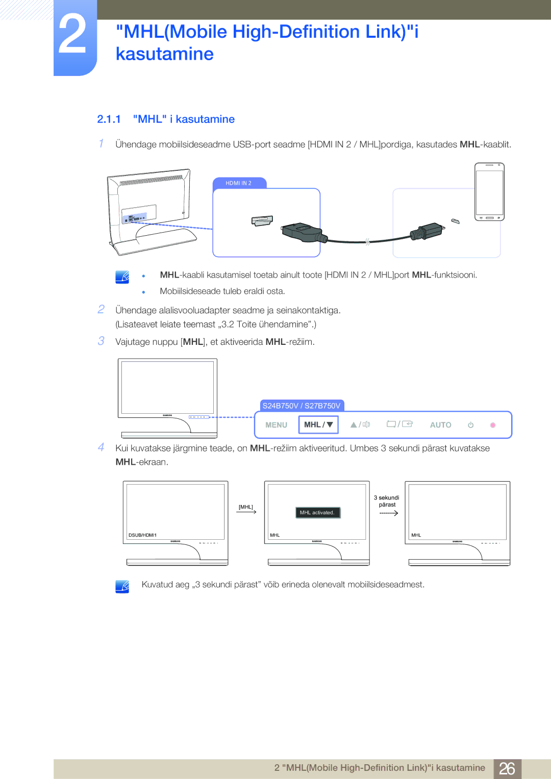 Samsung LS24B750VS/EN, LS27B750VS/EN manual MHL i kasutamine 