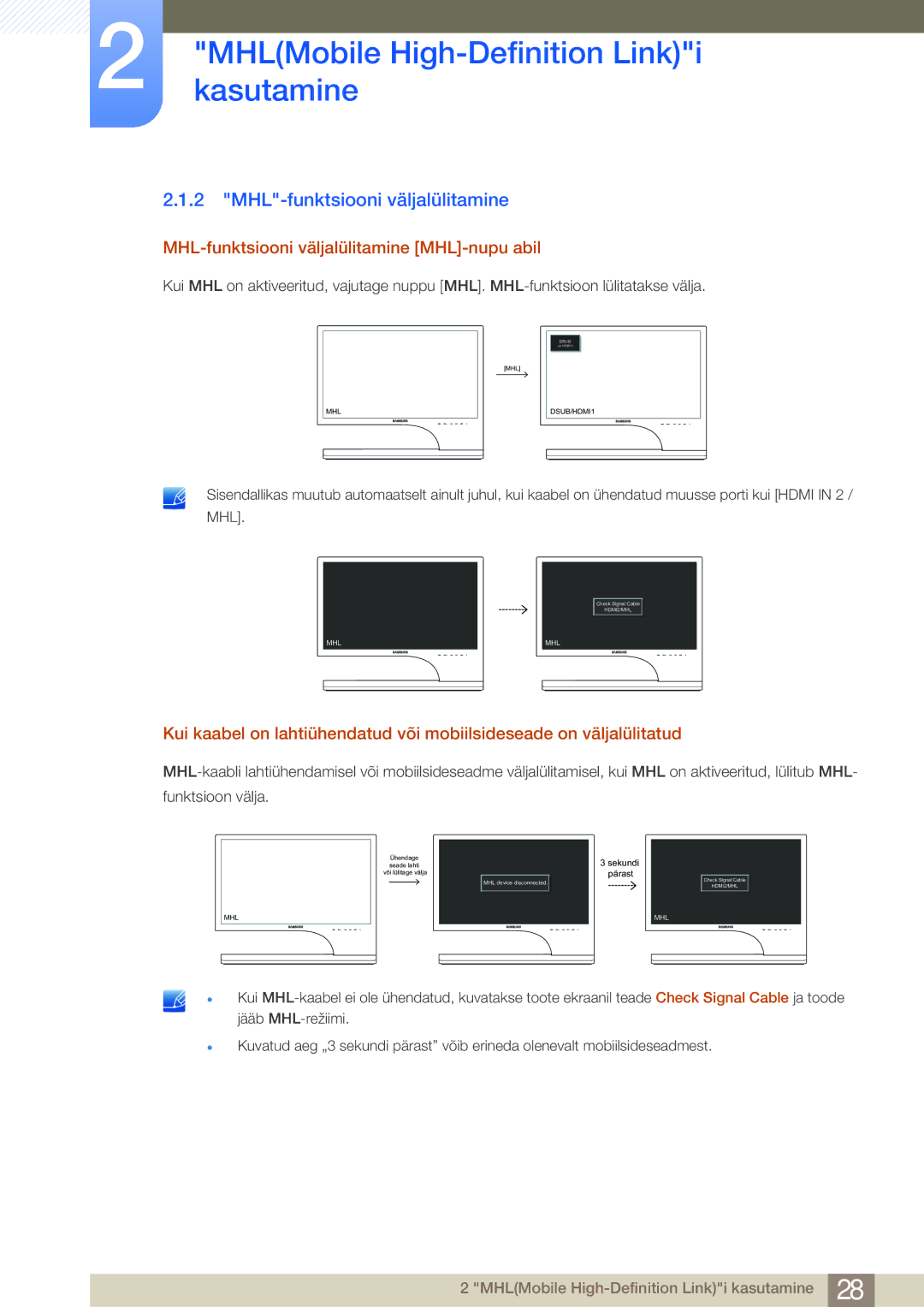 Samsung LS24B750VS/EN, LS27B750VS/EN manual MHL-funktsiooni väljalülitamine MHL-nupu abil 