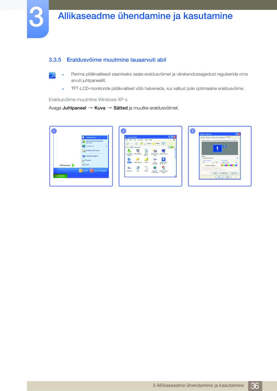 Samsung LS24B750VS/EN, LS27B750VS/EN manual Eraldusvõime muutmine lauaarvuti abil 