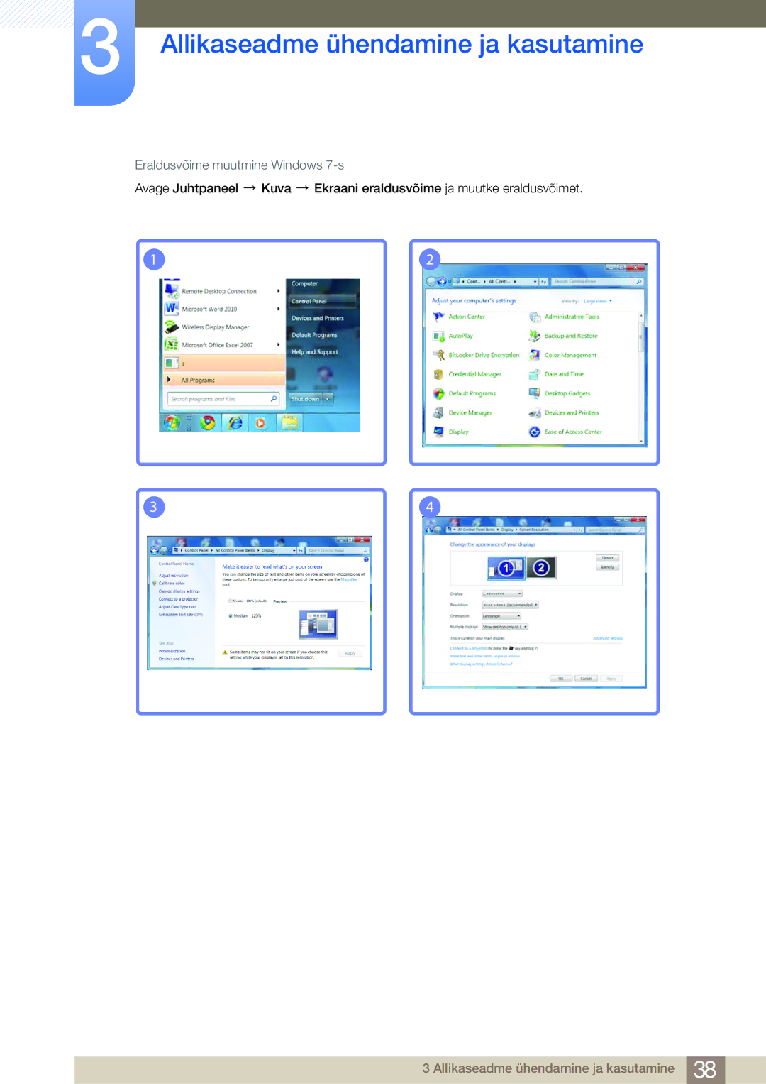 Samsung LS24B750VS/EN, LS27B750VS/EN manual Eraldusvõime muutmine Windows 7-s 