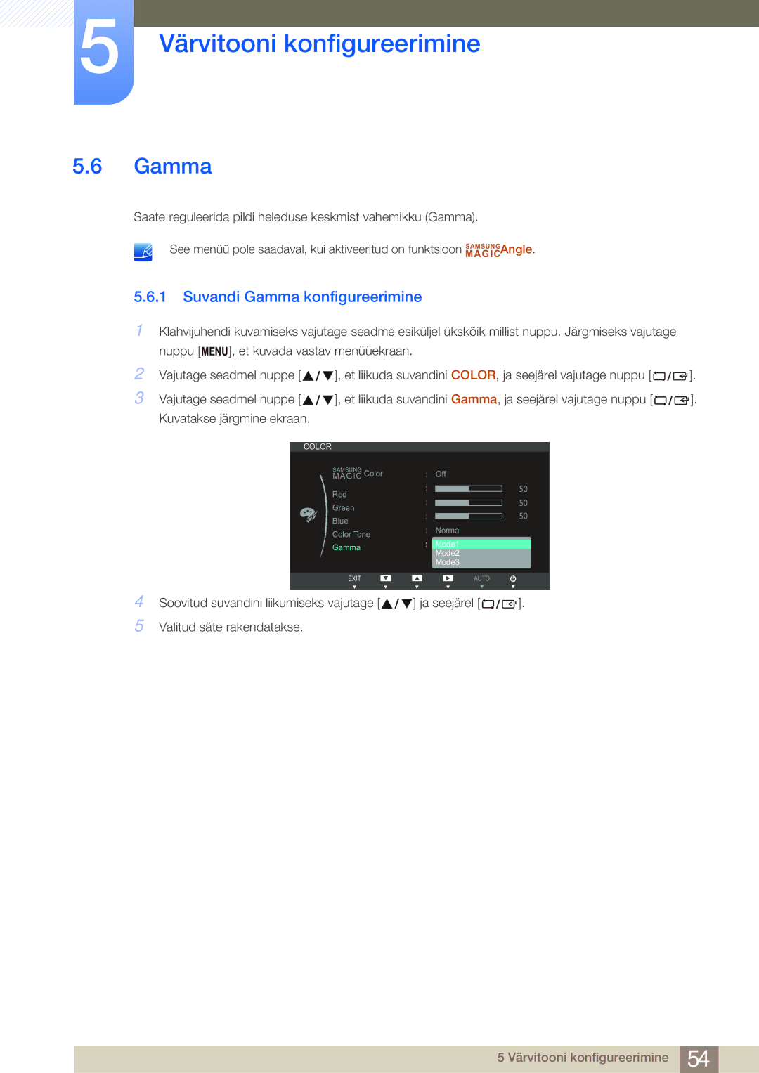 Samsung LS24B750VS/EN, LS27B750VS/EN manual Suvandi Gamma konfigureerimine 