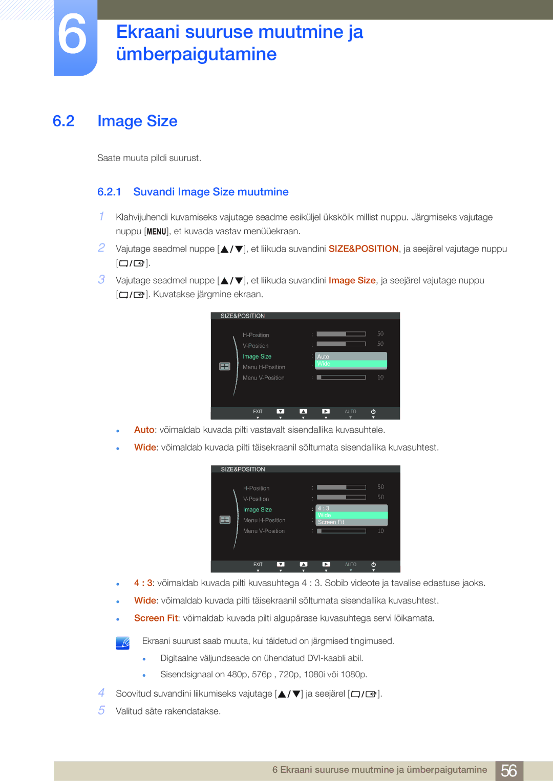 Samsung LS24B750VS/EN, LS27B750VS/EN manual Suvandi Image Size muutmine 