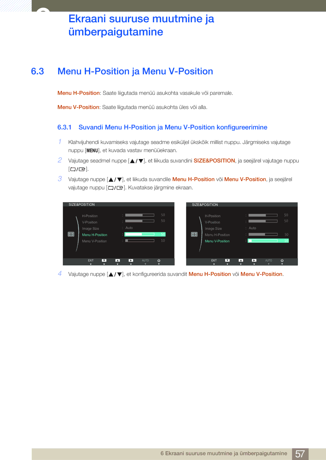 Samsung LS27B750VS/EN, LS24B750VS/EN manual Suvandi Menu H-Position ja Menu V-Position konfigureerimine 