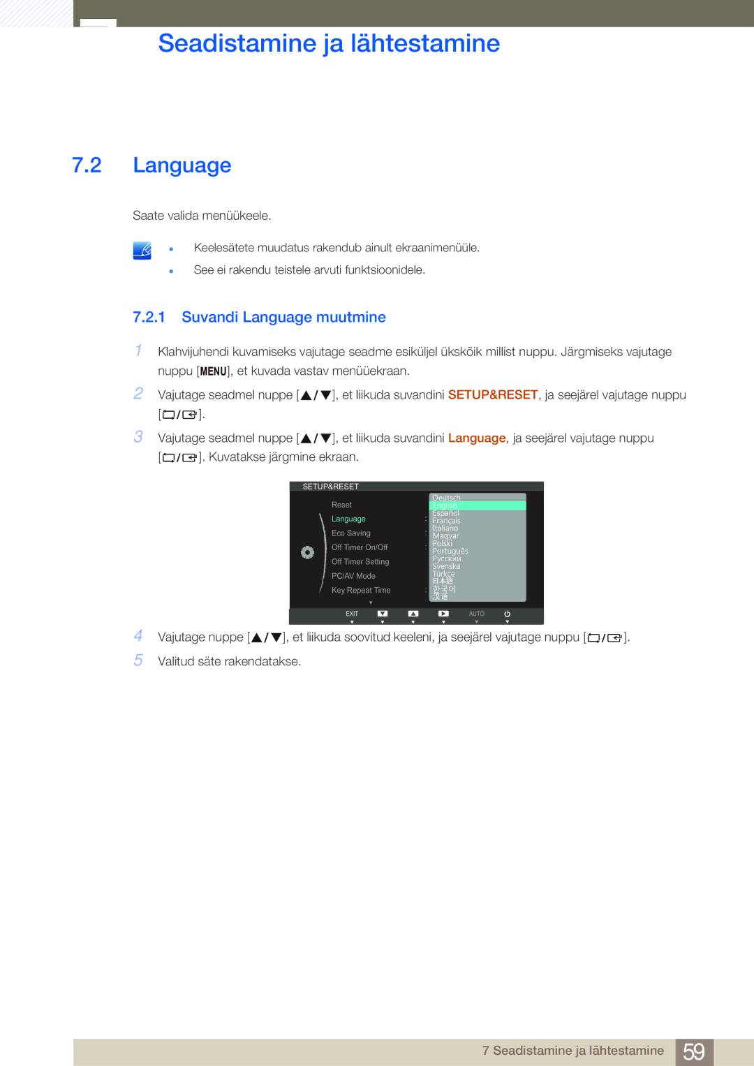 Samsung LS27B750VS/EN, LS24B750VS/EN manual Suvandi Language muutmine 