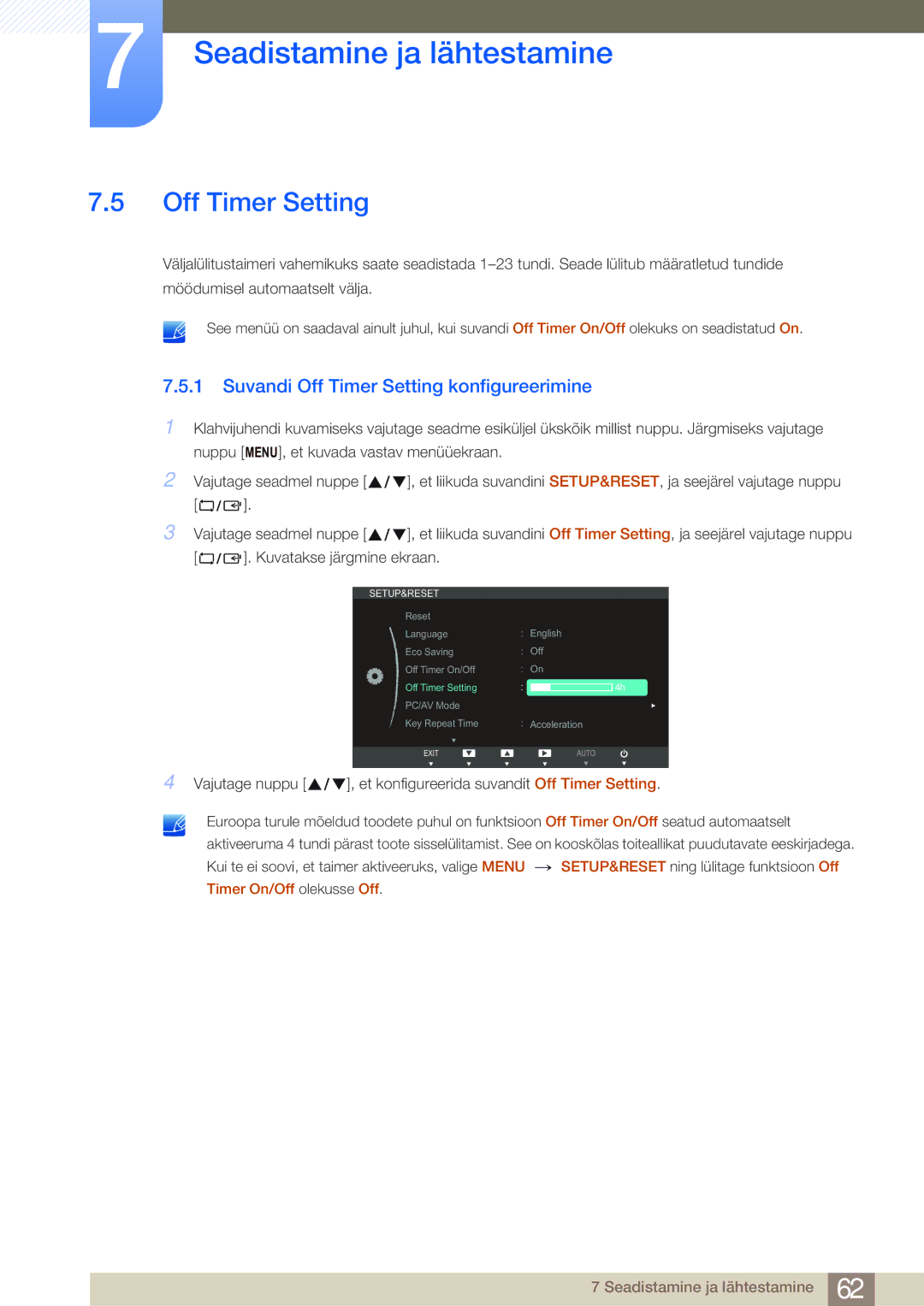 Samsung LS24B750VS/EN, LS27B750VS/EN manual Suvandi Off Timer Setting konfigureerimine 