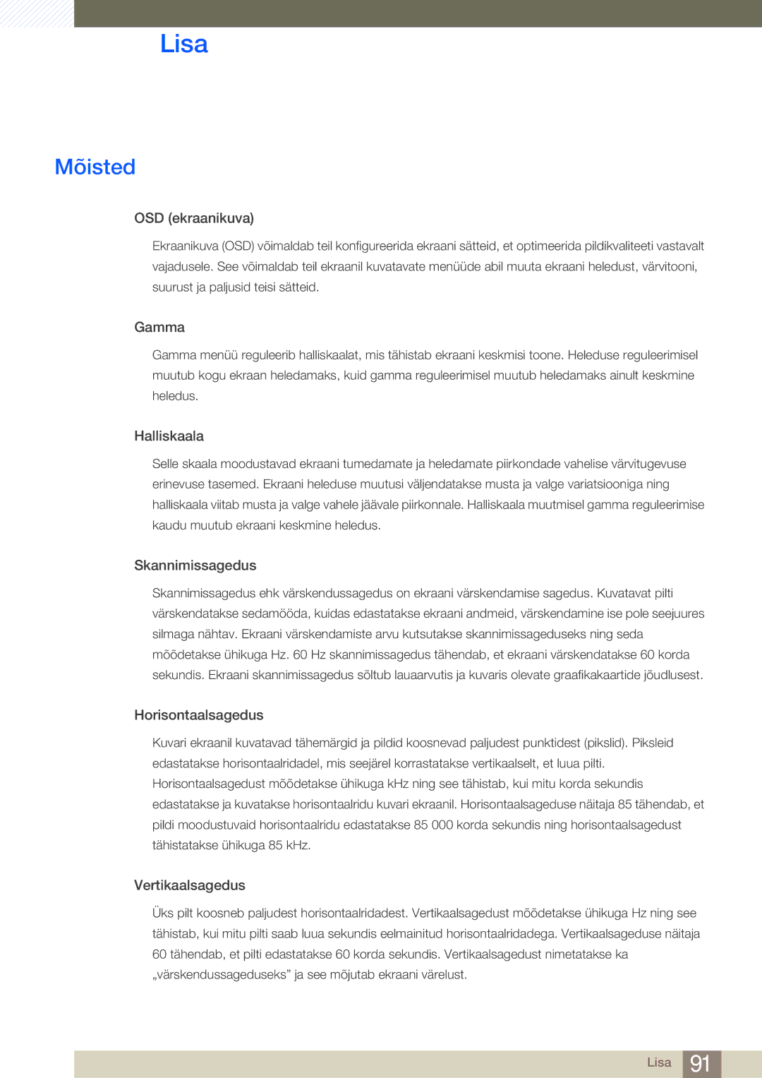 Samsung LS27B750VS/EN, LS24B750VS/EN manual Mõisted, OSD ekraanikuva 