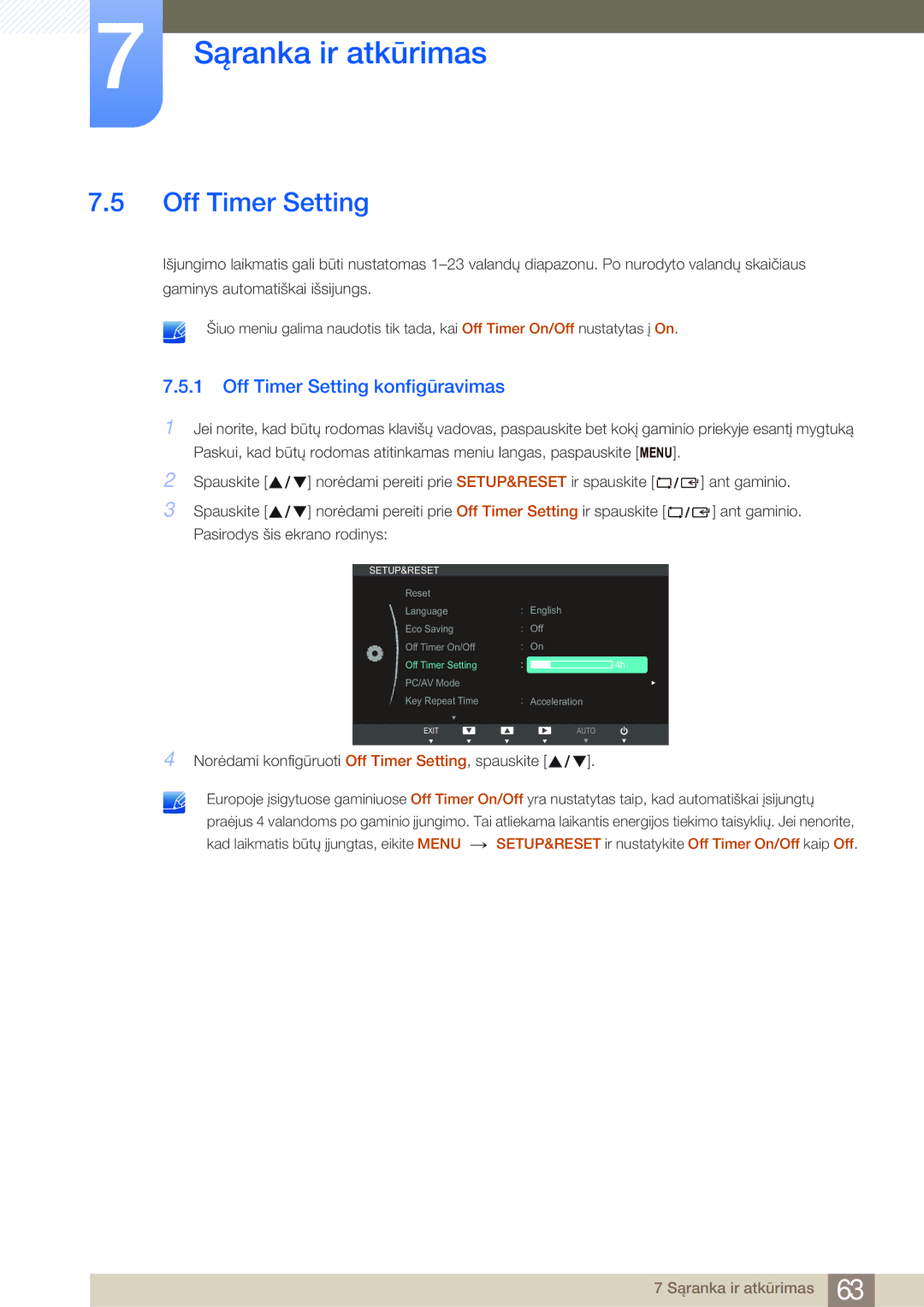 Samsung LS27B750VS/EN, LS24B750VS/EN manual Off Timer Setting konfigūravimas 