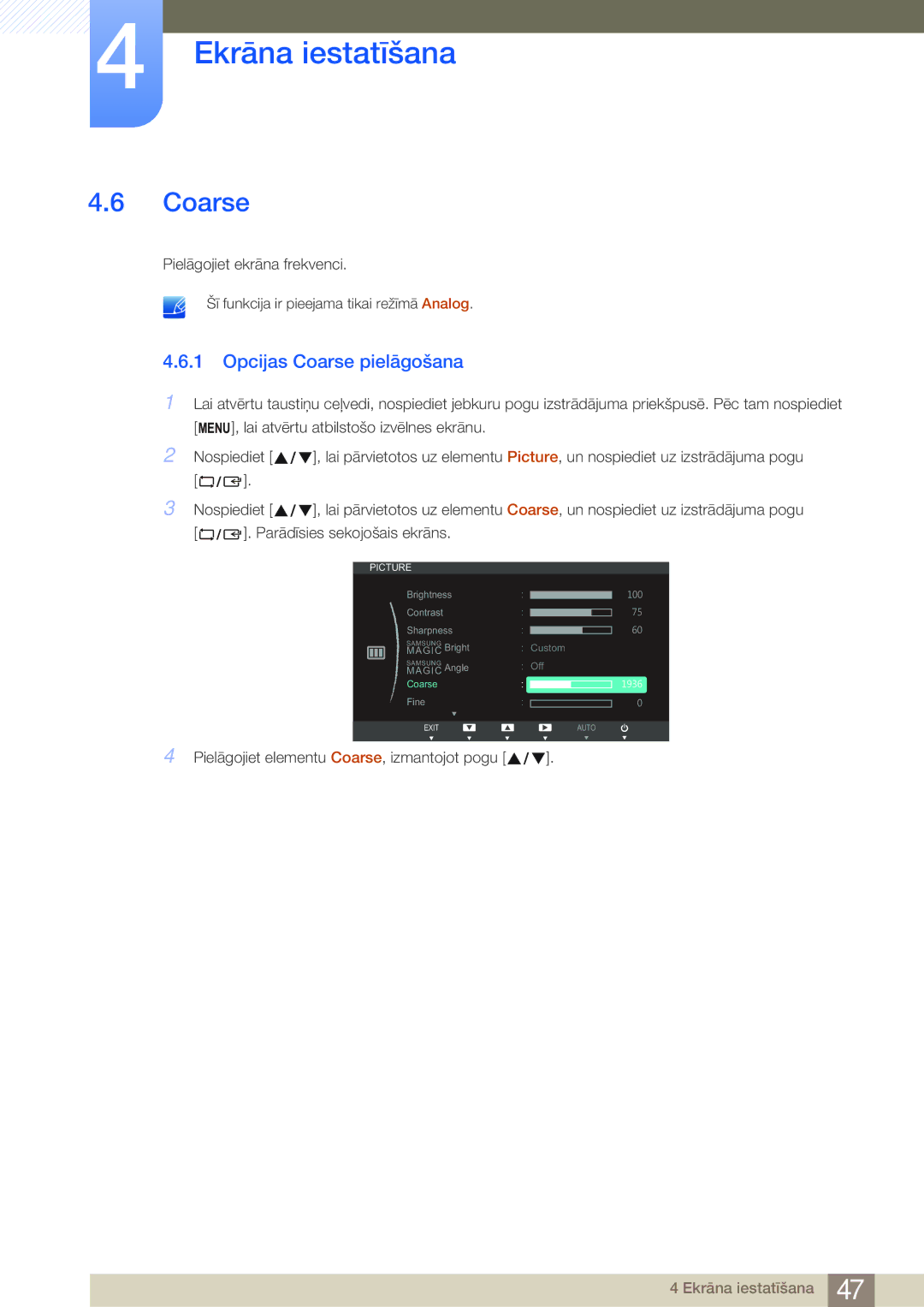 Samsung LS27B750VS/EN, LS24B750VS/EN manual Opcijas Coarse pielāgošana 