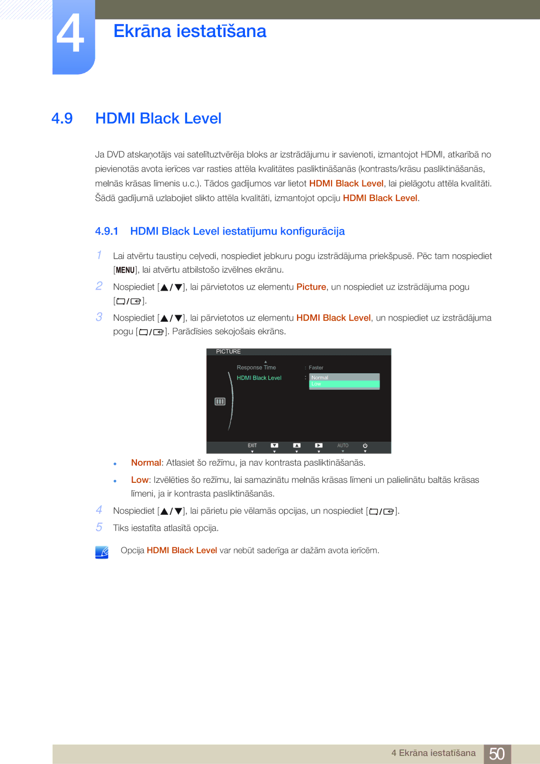 Samsung LS24B750VS/EN, LS27B750VS/EN manual Hdmi Black Level iestatījumu konfigurācija 