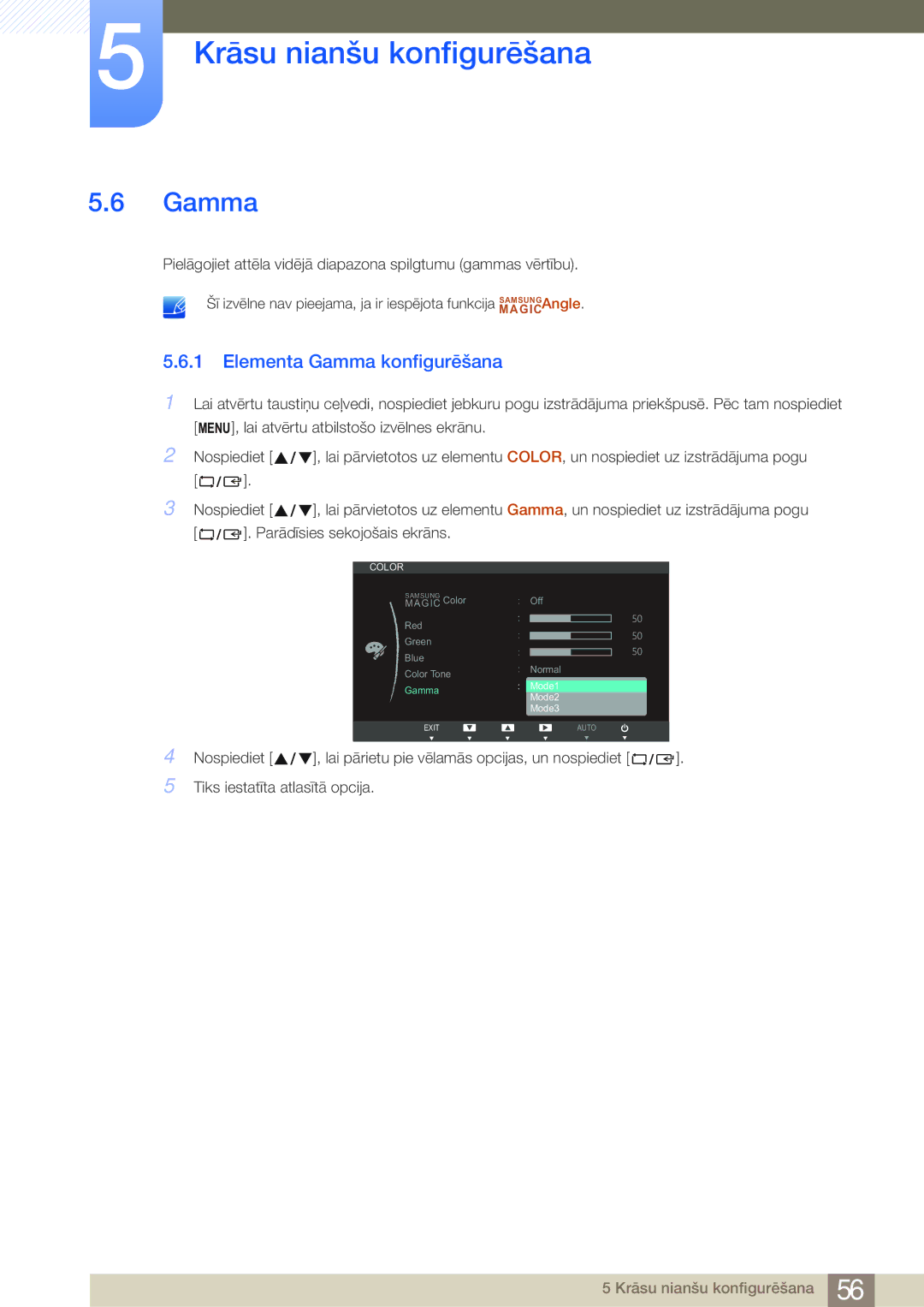 Samsung LS24B750VS/EN, LS27B750VS/EN manual Elementa Gamma konfigurēšana 